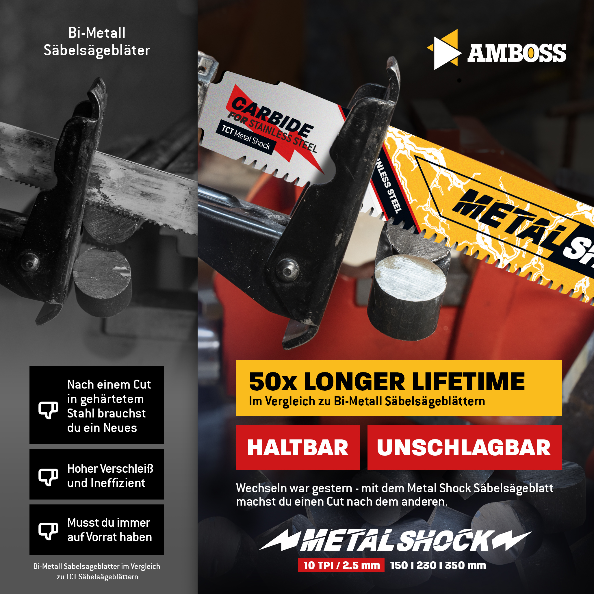 1x Amboss Metal Shock Säbelsägeblatt Länge 300 mm