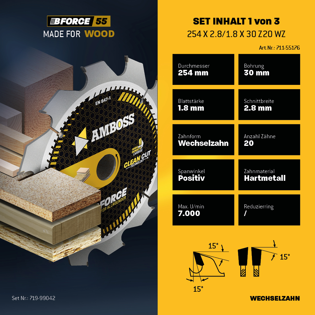 Ø254 Hand- Kreissägeblatt Set passend für Bosch GTS 10, PTS 10, PTS 100 T, Festool TKS80, Scheppach HS105, Metabo TK250, TS254