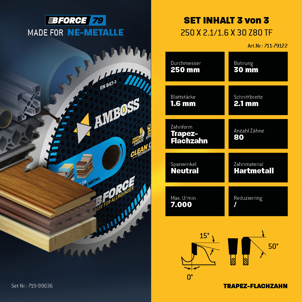 Ø250 Hand- Kreissägeblatt Set passend für Mafell Erika 85 EC, Dewalt DWE 7492 uvm.
