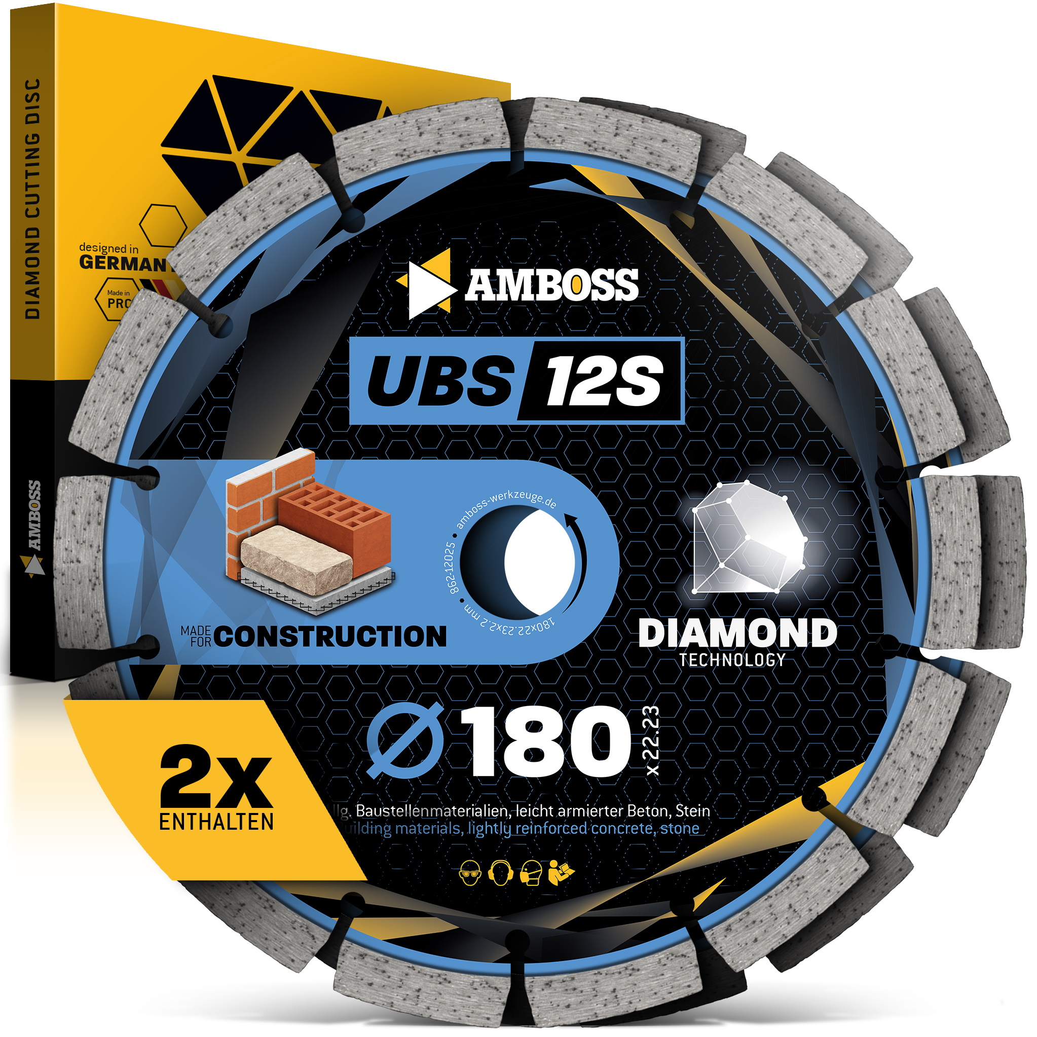 Amboss UBS 12S Diamant Trennscheiben Set für Mauerschlitzfräse (2 Stück) - 180 x 2.2 x 30