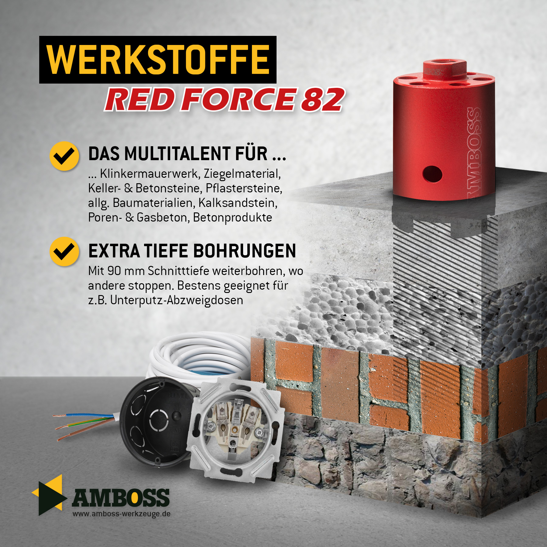 Dosensenker Red Force - 82 mm - SDS-Plus StarterSet