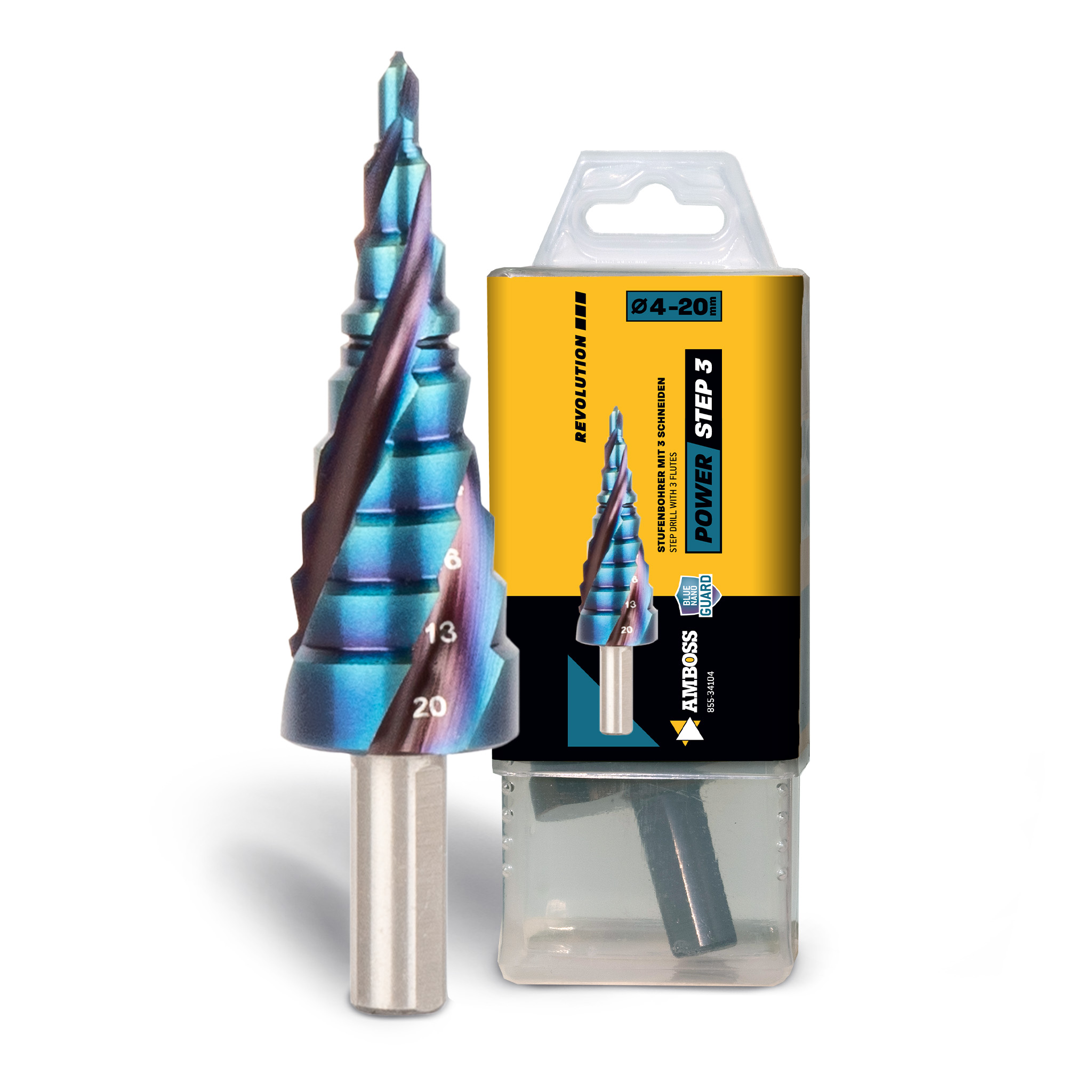 AMBOSS Stufenbohrer HSS-E Co 5% D:4-6-8-10-12-14-16-18-20mm TiAlSiN nano blue coating
