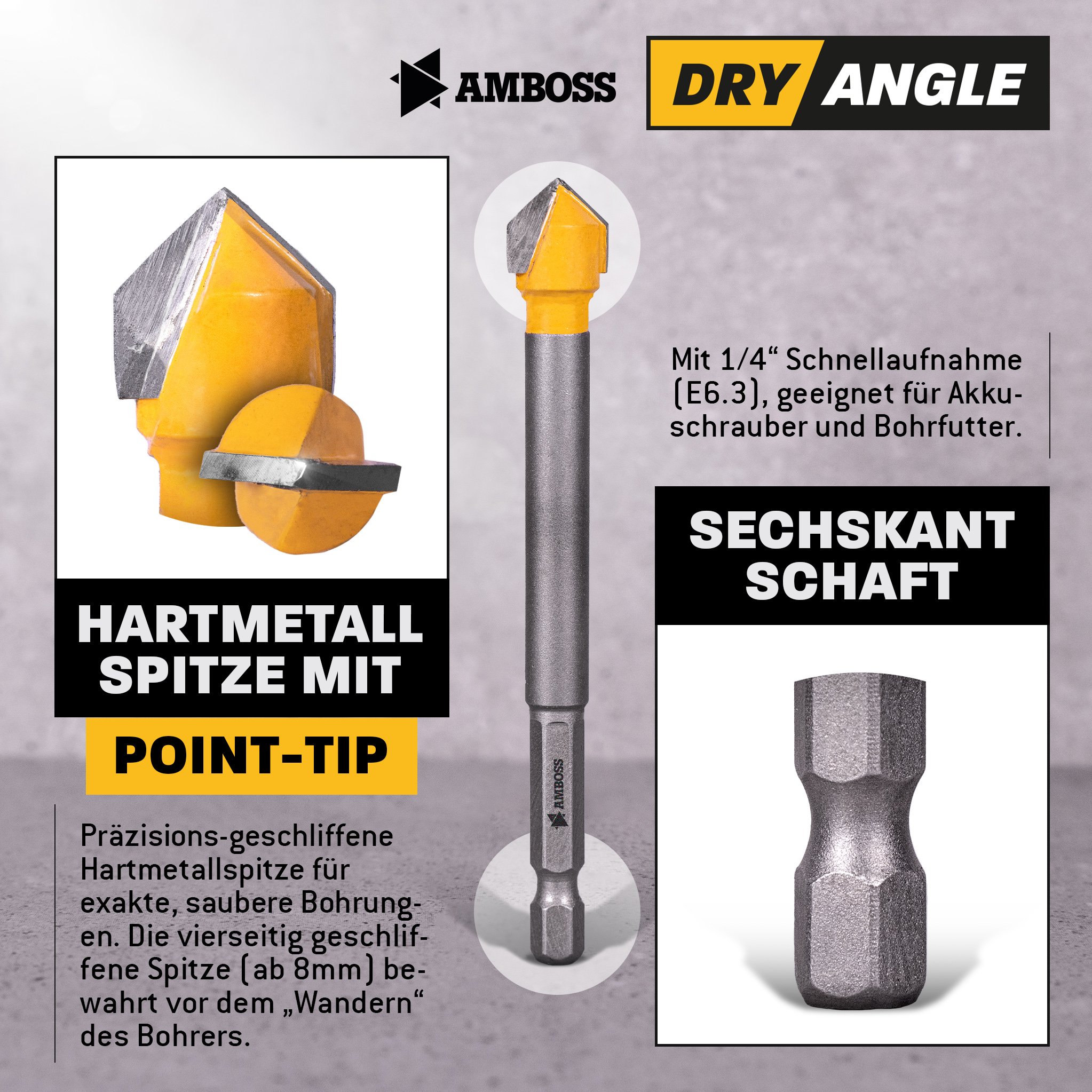 Amboss Dry Angle HM Fliesen- und Glasbohrer - Ø 8 mm - GL: 58 mm