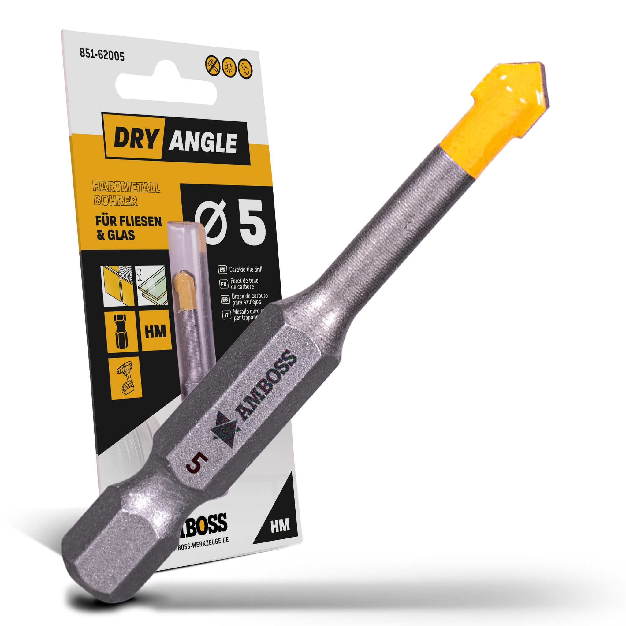 Amboss Dry Angle HM Fliesen- und Glasbohrer - Ø 5 mm - GL: 51 mm