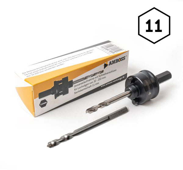 6-Kant Aufnahme 11mm - für Ø 32-210mm inkl. HSS + HM Zentrierbohrer