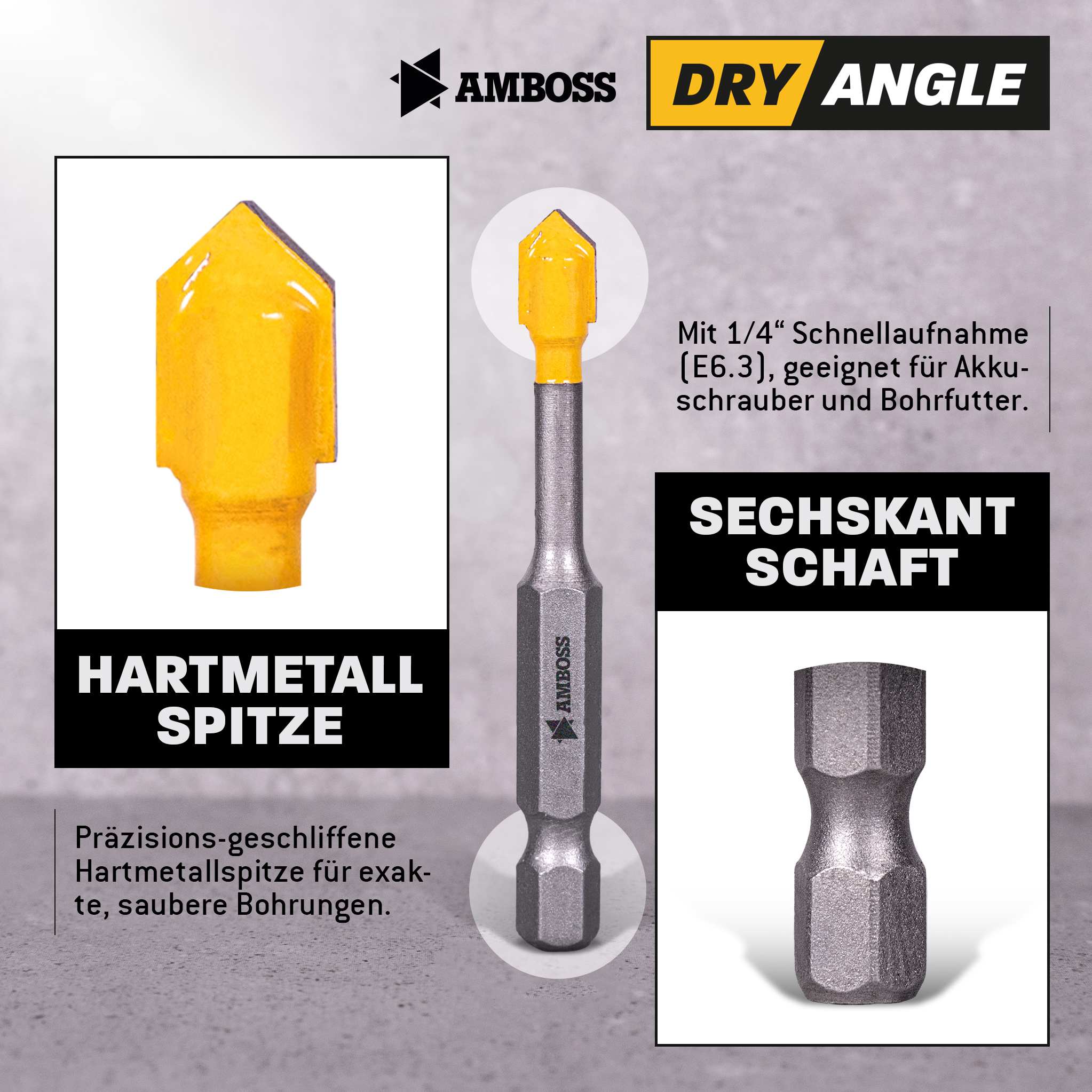 Amboss Dry Angle HM Fliesen- und Glasbohrer - Ø 6 mm - GL: 58 mm