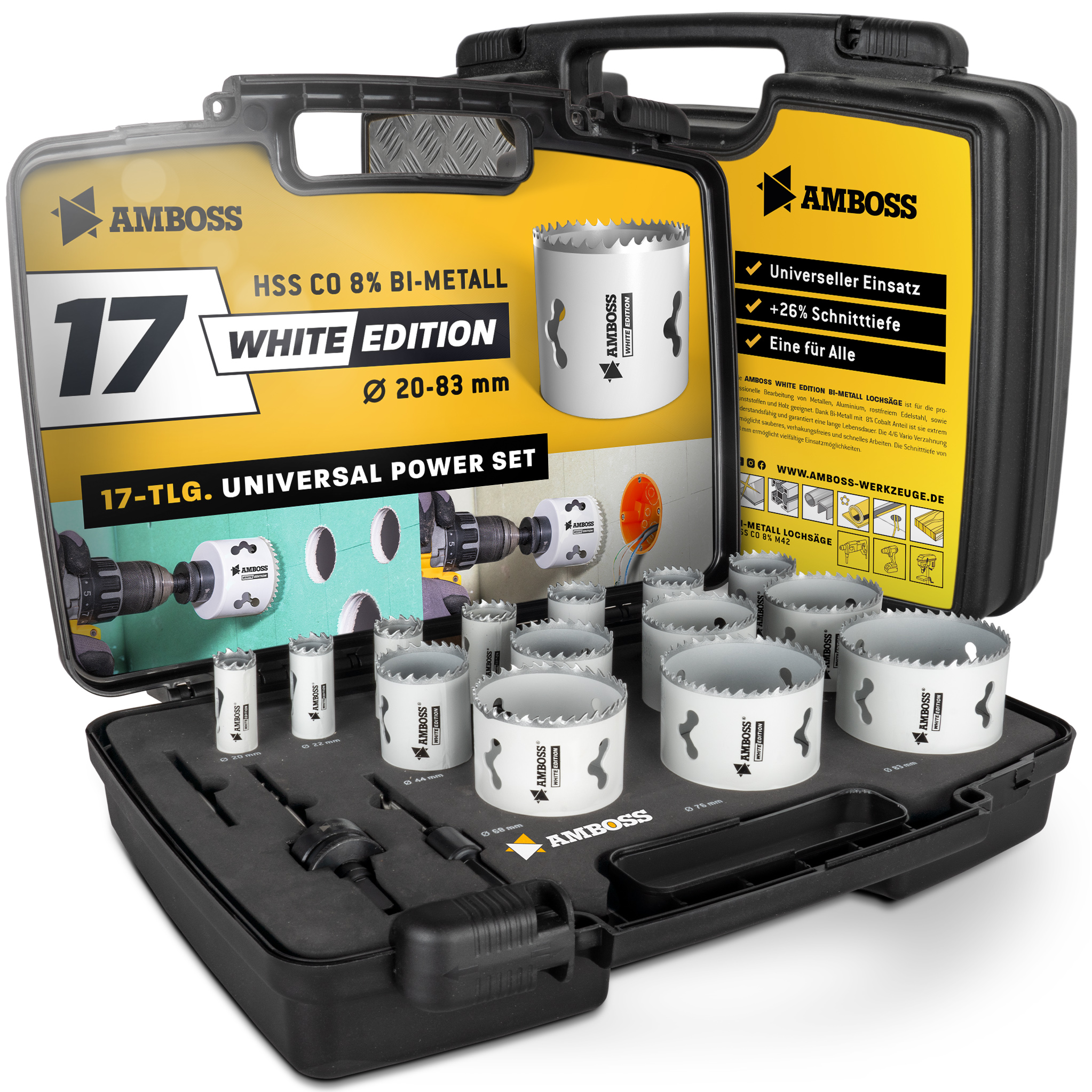 Amboss BiMetall Lochsägen Set White Edition 17 - M42 Power Set 17tlg. Ø20 bis 83 mm