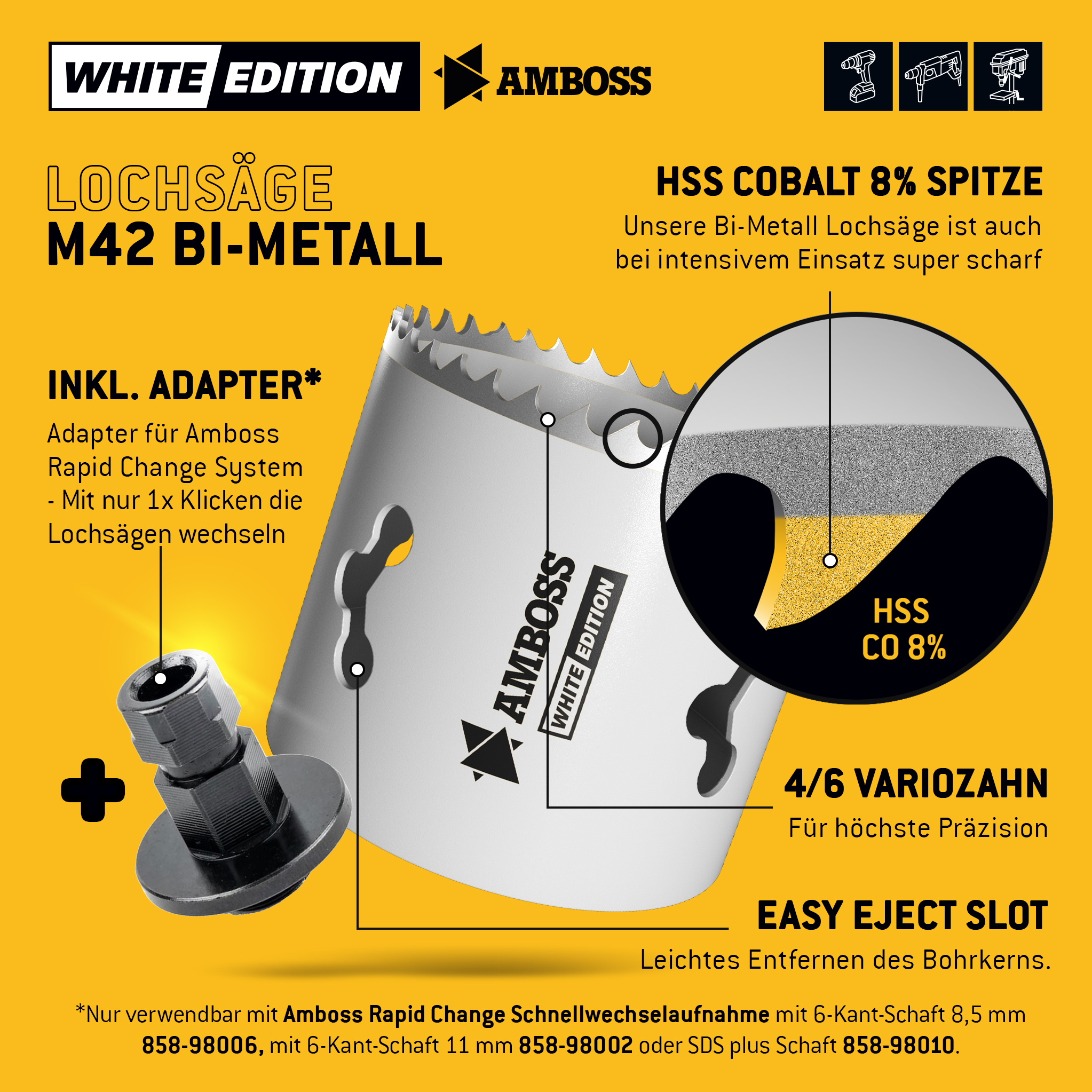 HSS M42 Amboss Lochsäge Ø 140 mm (Amboss Rapid Change - ohne Aufnahme)