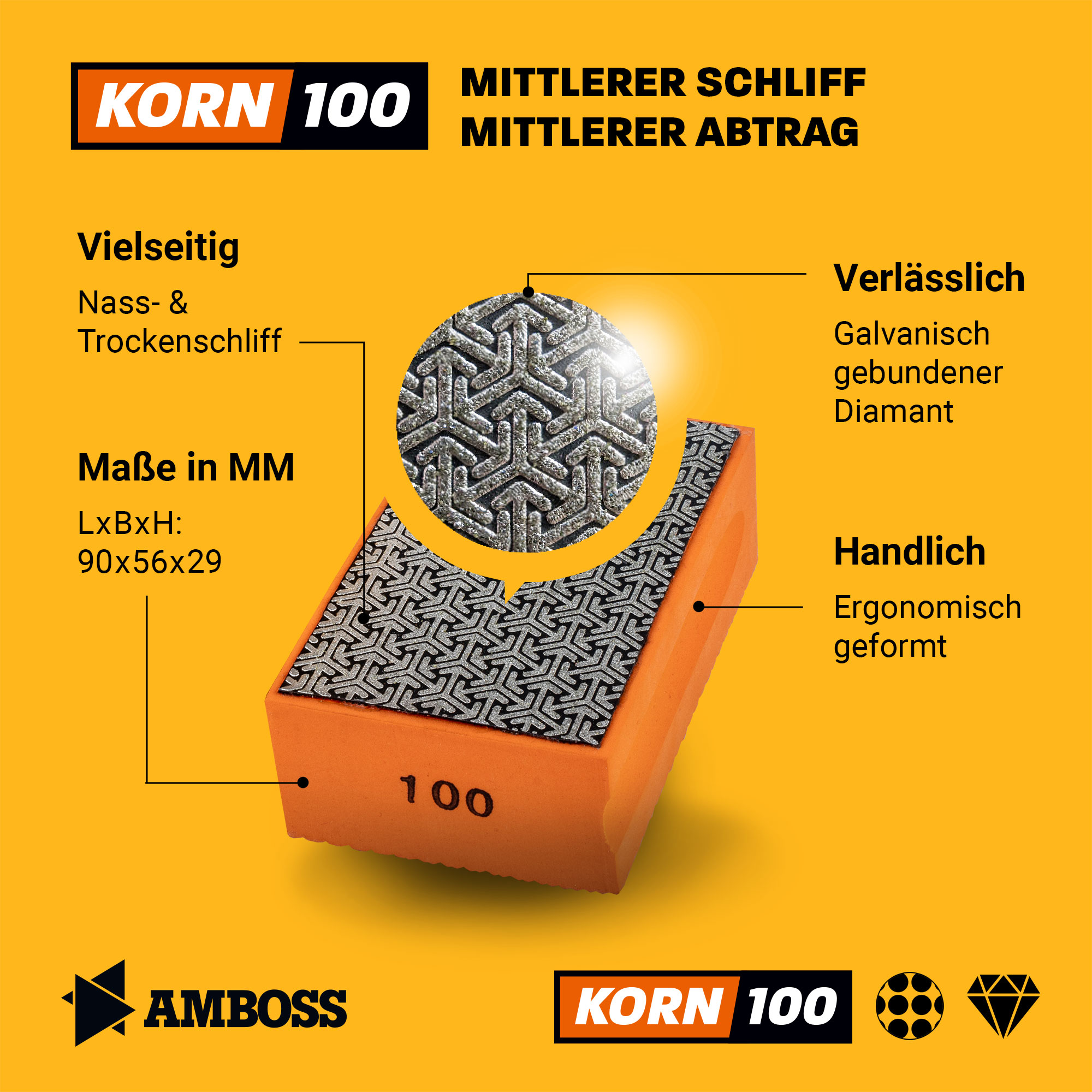 Amboss Diamant Schleifpad Korn: 100