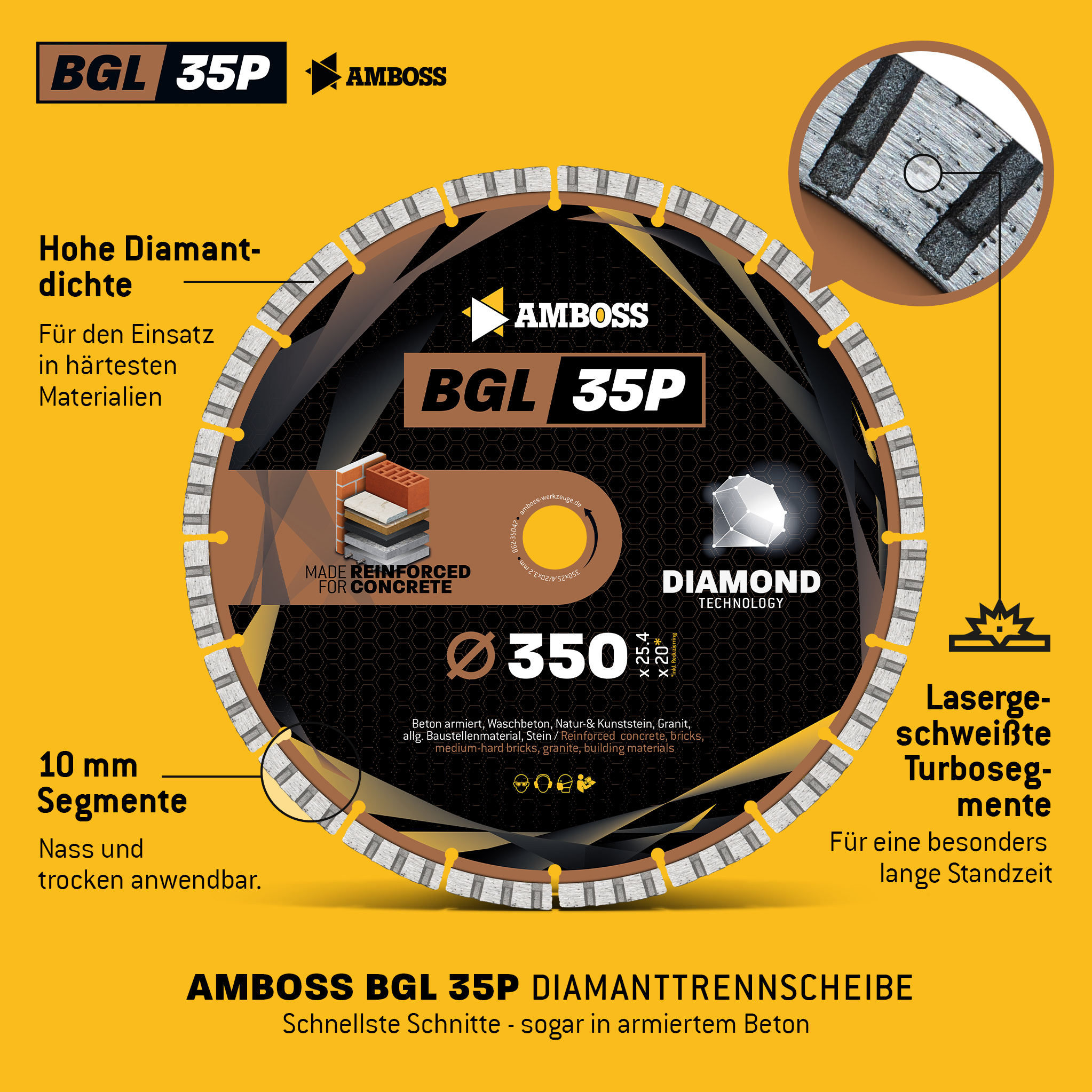 Amboss BGL 35P Diamant Trennscheibe - 350 x 3.2 x 25.4