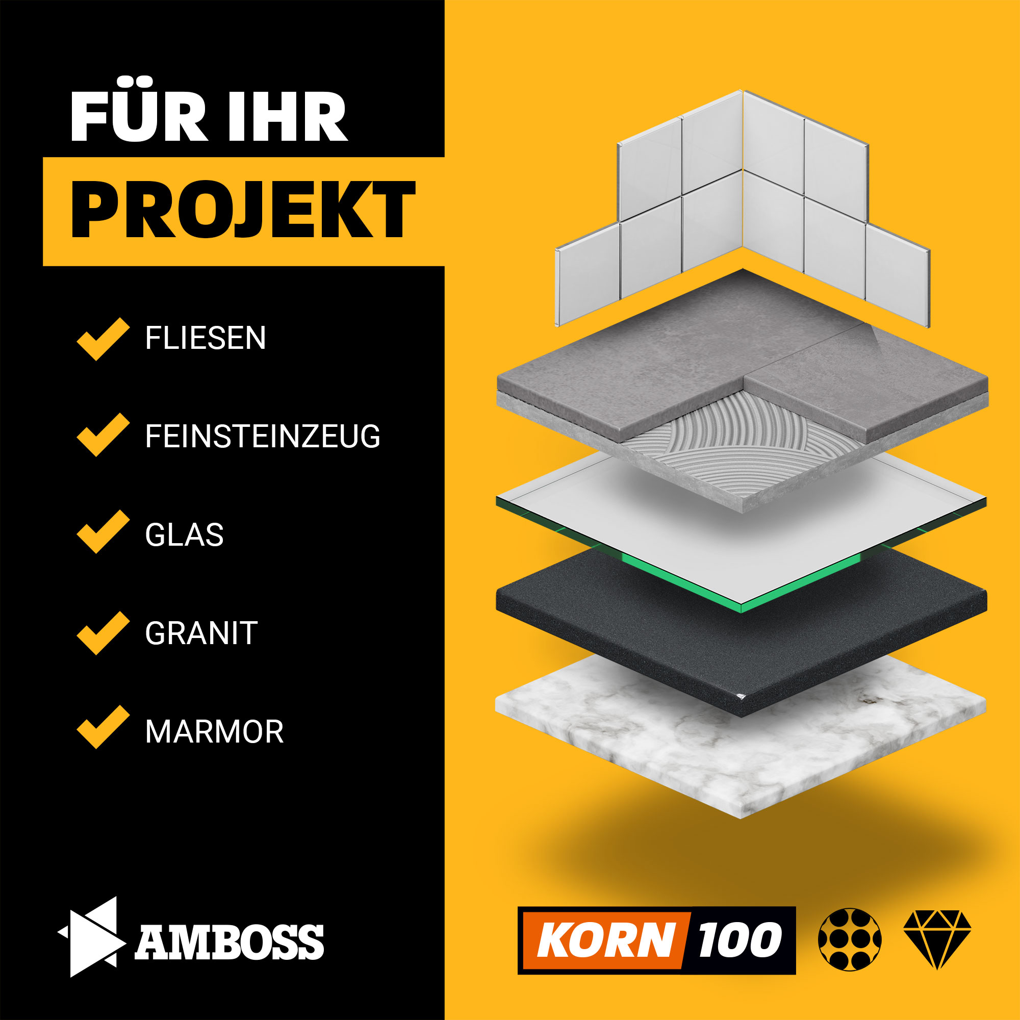 Amboss Diamant Schleifpad Korn: 100