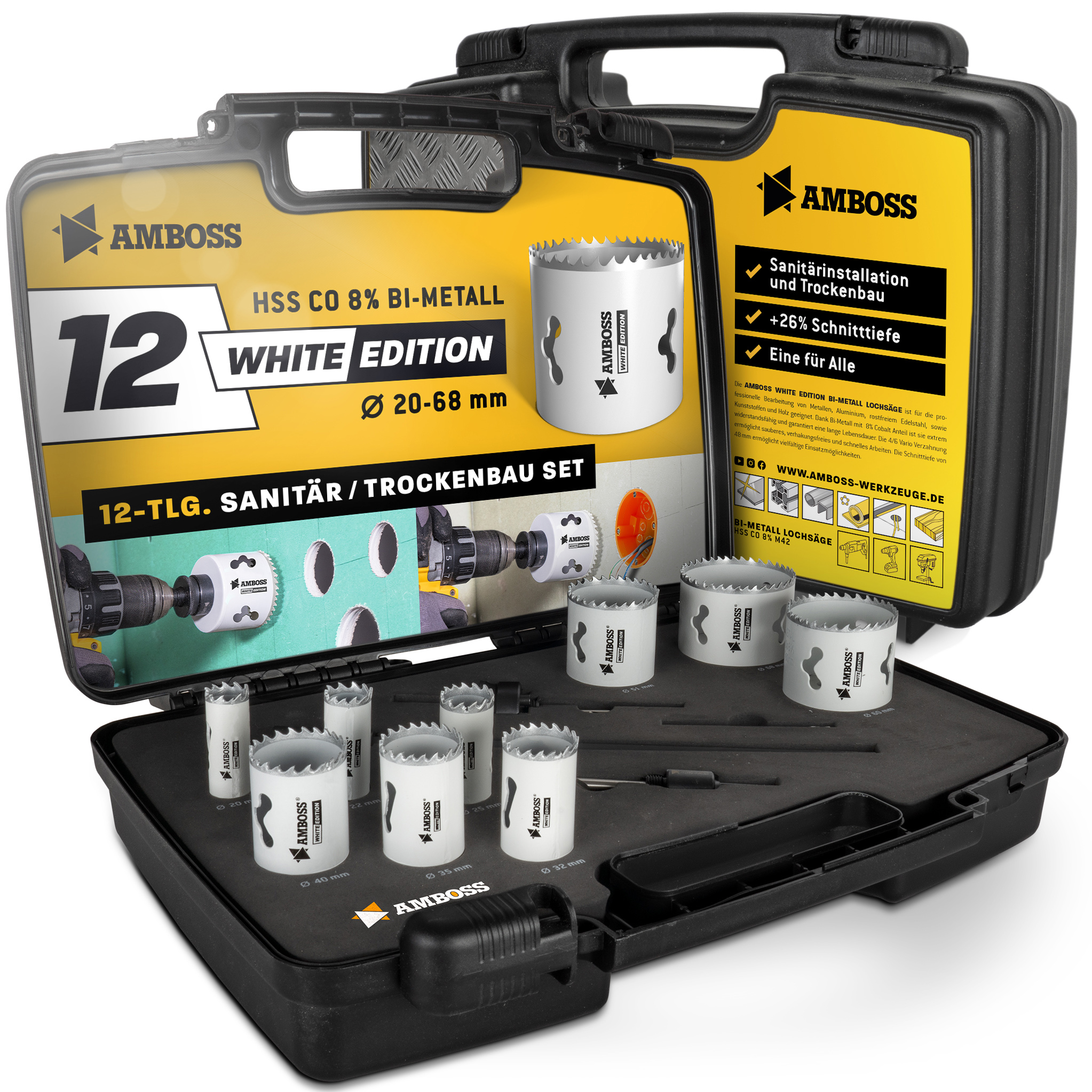 Amboss M42 BiMetall Lochsägen Set White Edition 12 - 12tlg. Ø20 bis 68 mm