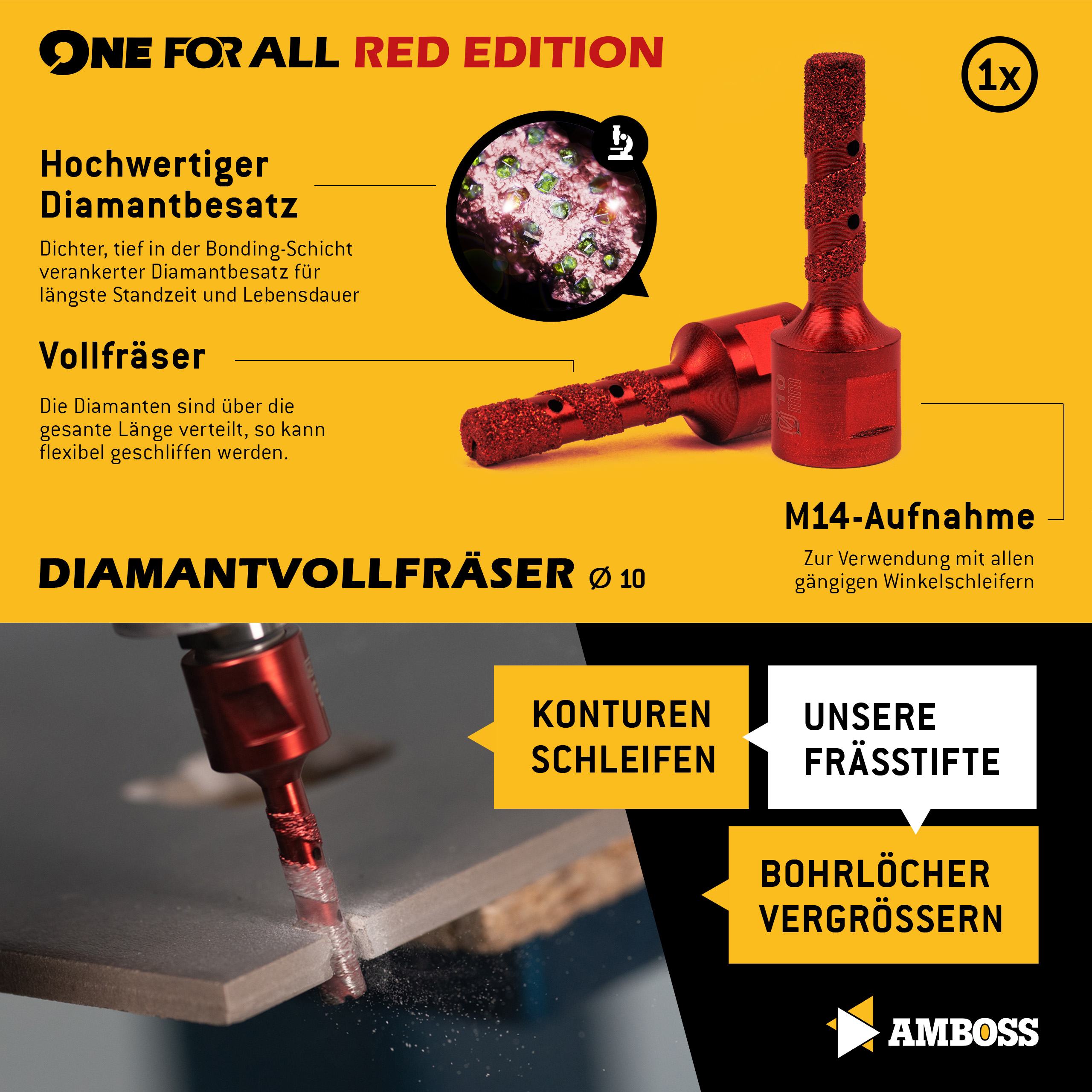 Amboss One For All Set 9 - Diamant-Lochsägen, Diamant-Trennscheiben und Diamant-Schleiftopf Ø 6-125 mm