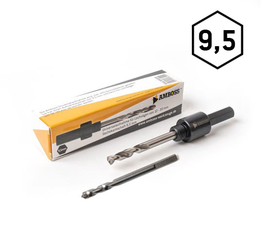 6-Kant Aufnahme 9,5mm - für Ø 14-30mm inkl. HSS + HM Zentrierbohrer