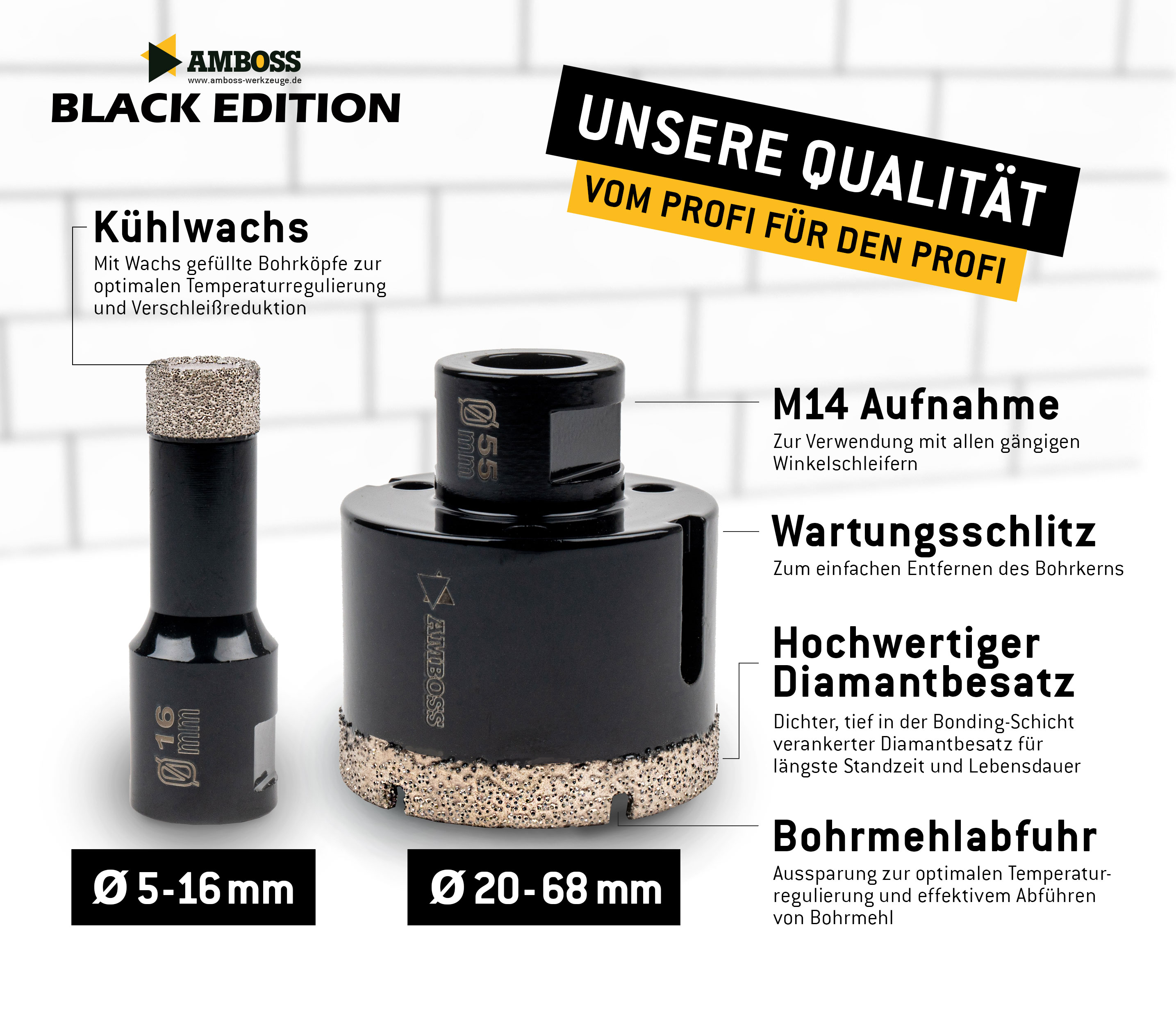 Diamant Bohrkronen Set - Amboss Black Edition 9 - Ø 5/6/8/10/12/20/32/35/68 9 tlg.