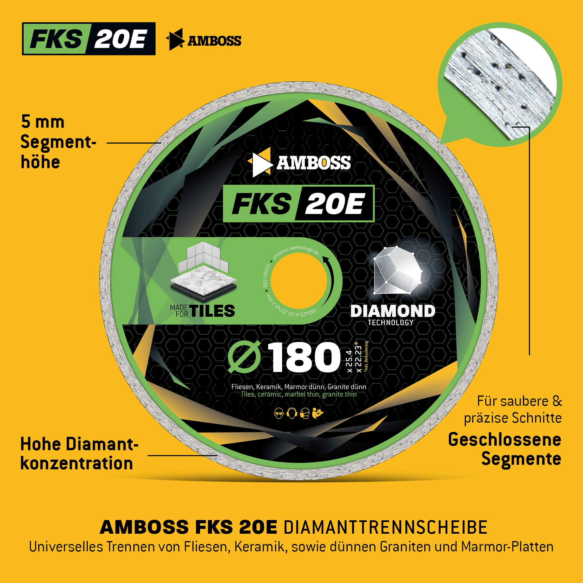 Amboss FKS 20E Diamant Trennscheibe 180mm x 2.2 x 25.4
