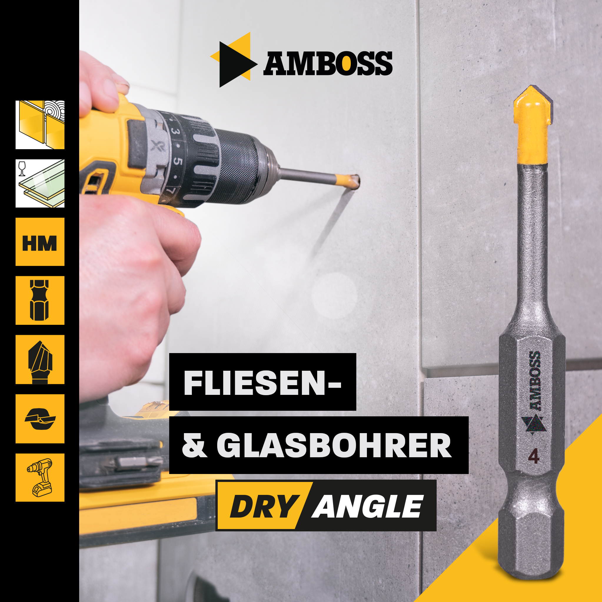 Amboss Dry Angle HM Fliesen- und Glasbohrer - Ø 4 mm - GL: 51 mm