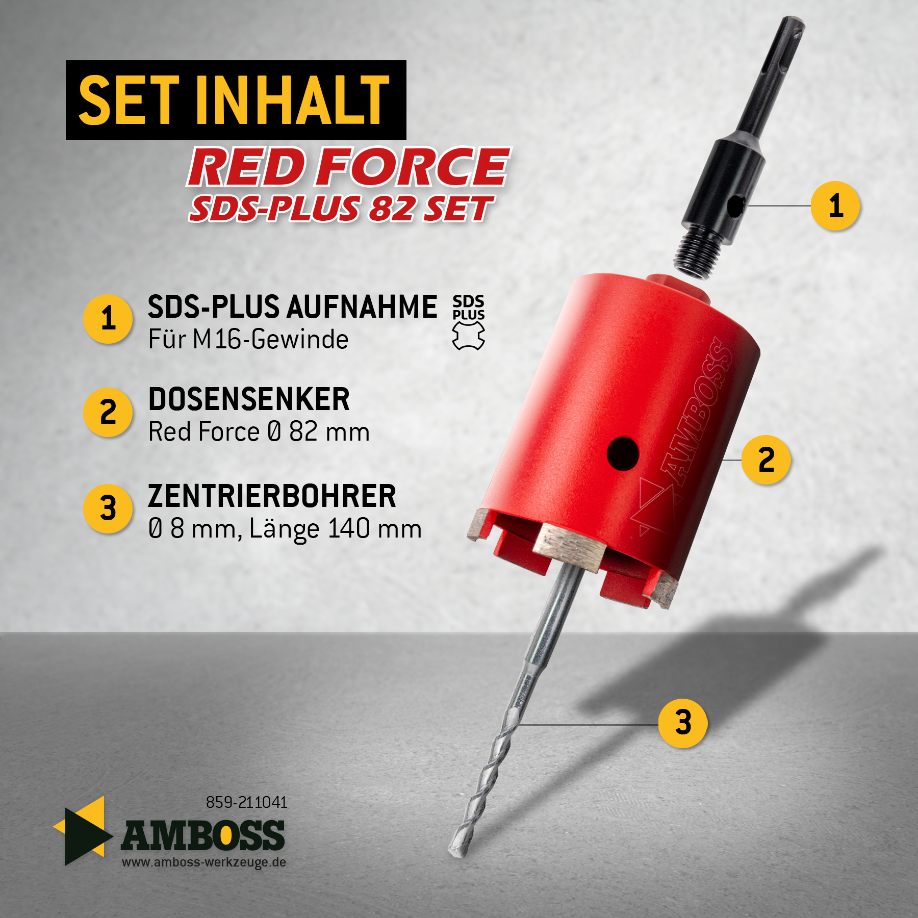 Dosensenker Red Force - 82 mm - SDS-Plus StarterSet