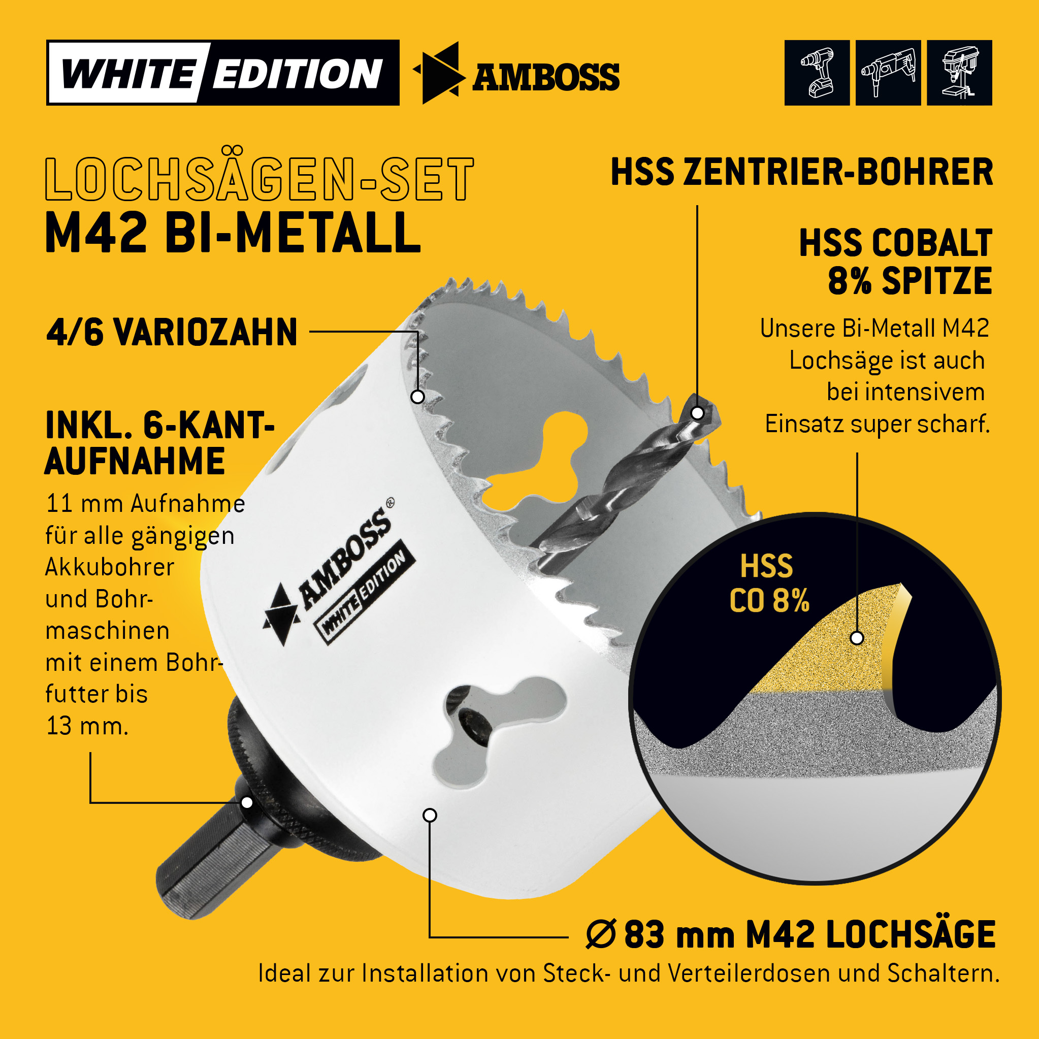 AMBOSS M42 Bimetall Lochsäge 83mm + Aufnahme