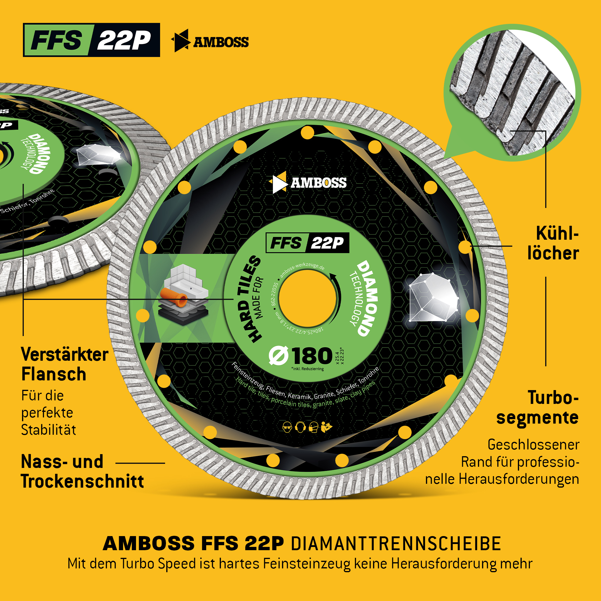 FFS 22P Diamant Trennscheibe 180 x 1.8 x 25.4/22.2