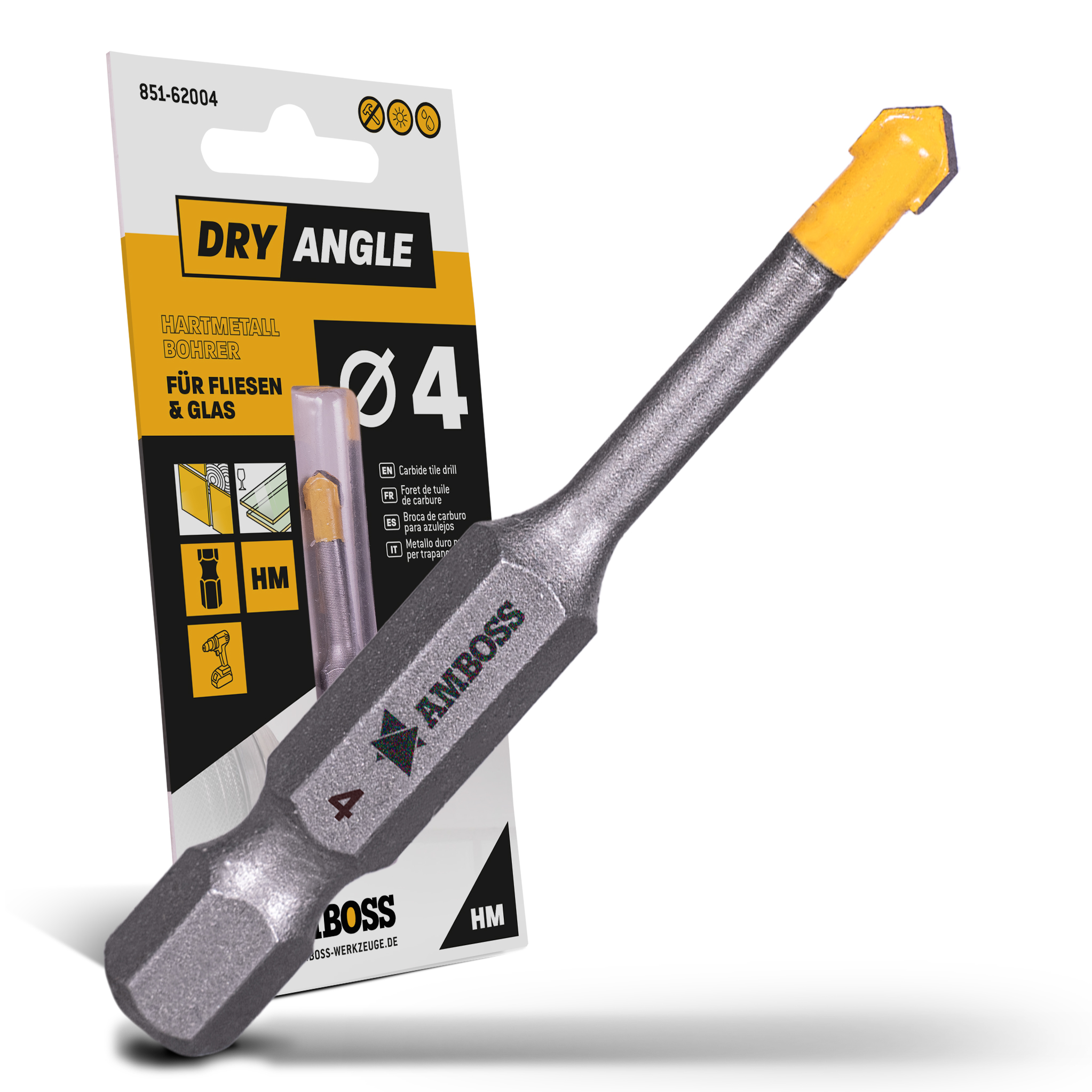 Amboss Dry Angle HM Fliesen- und Glasbohrer - Ø 4 mm - GL: 51 mm