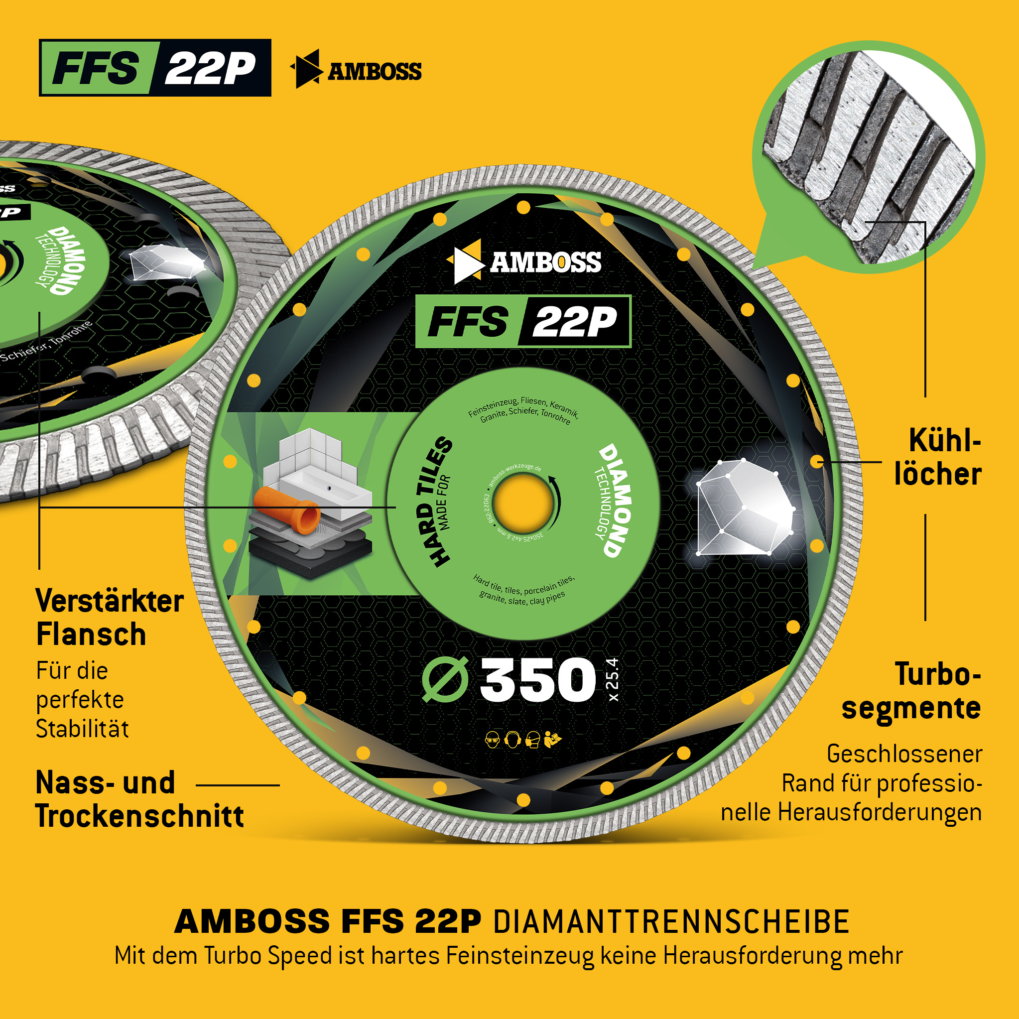 FFS 22P Diamant Trennscheibe 350 x 2.6 x 25.4