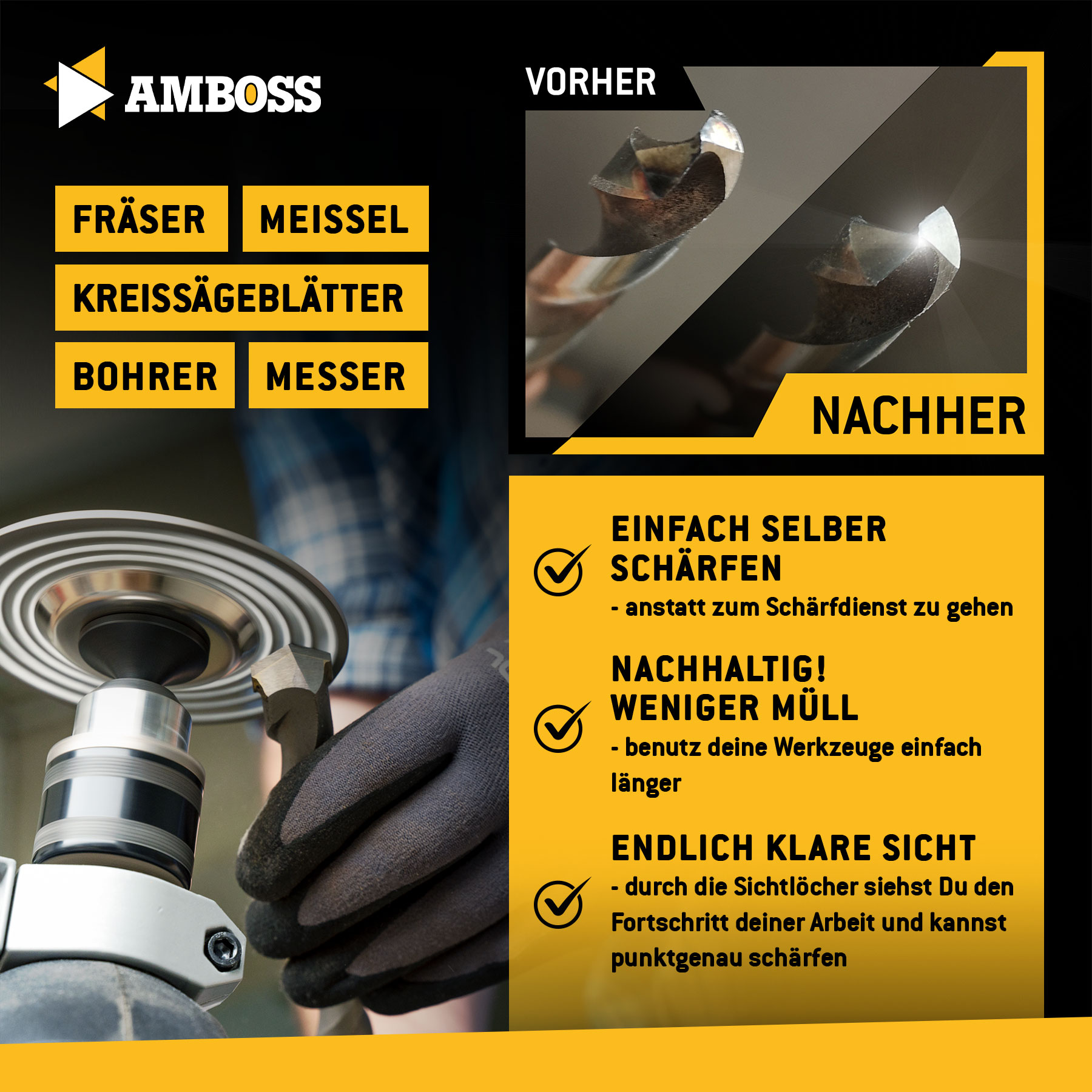 Amboss Diamant Sichtschleifscheibe Visual Grinder für den Winkelschleifer/Bohrmaschine