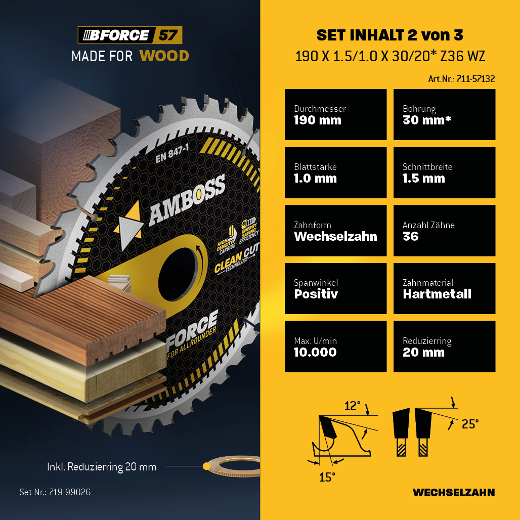 Ø190 Akku Hand- Kreissägeblatt Set passend für Metabo KS 18, Makita DHS783, Einhell TP-CS 18, DeWalt DCS57