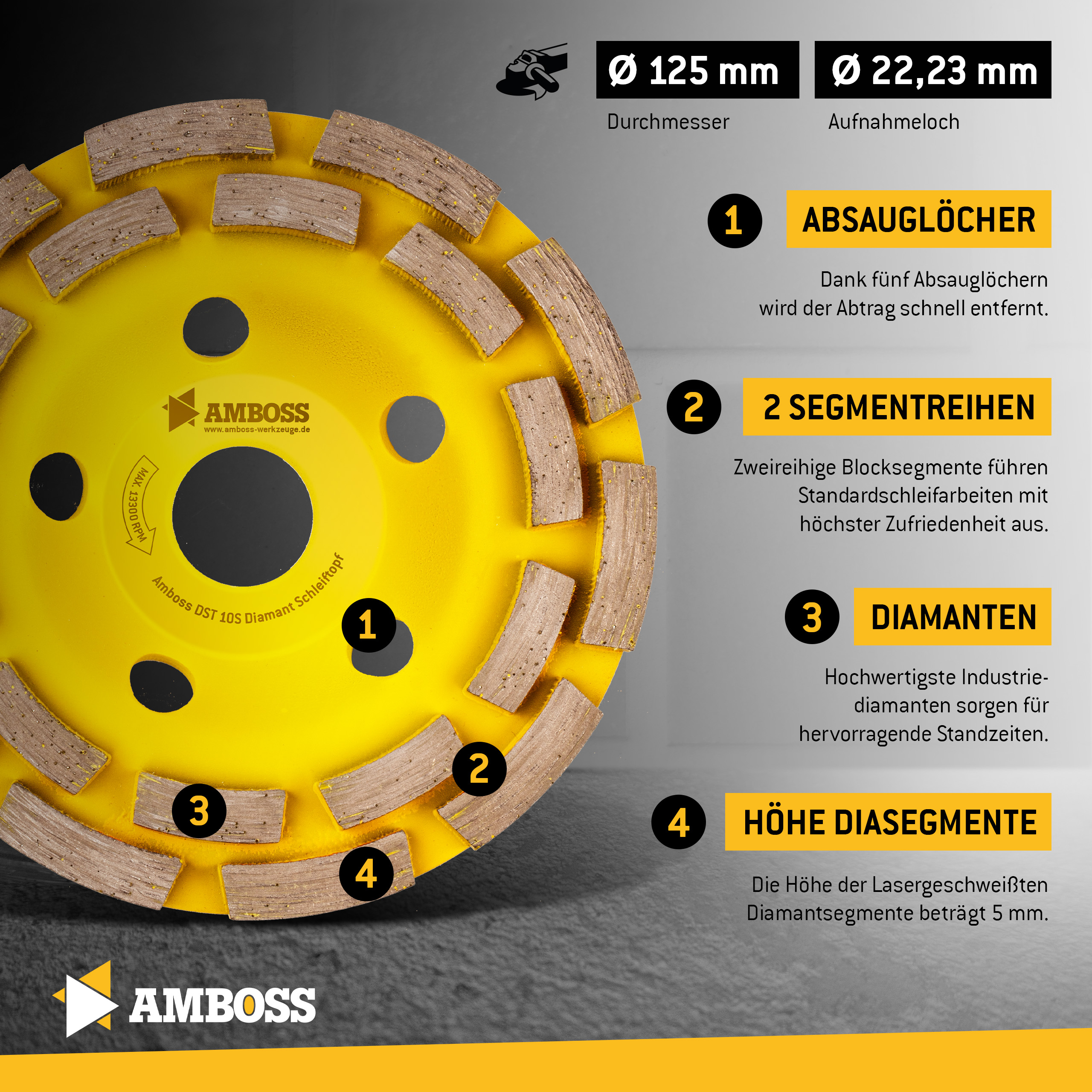 Amboss DST 10S Diamant Schleiftopf 125 x  22.2mm