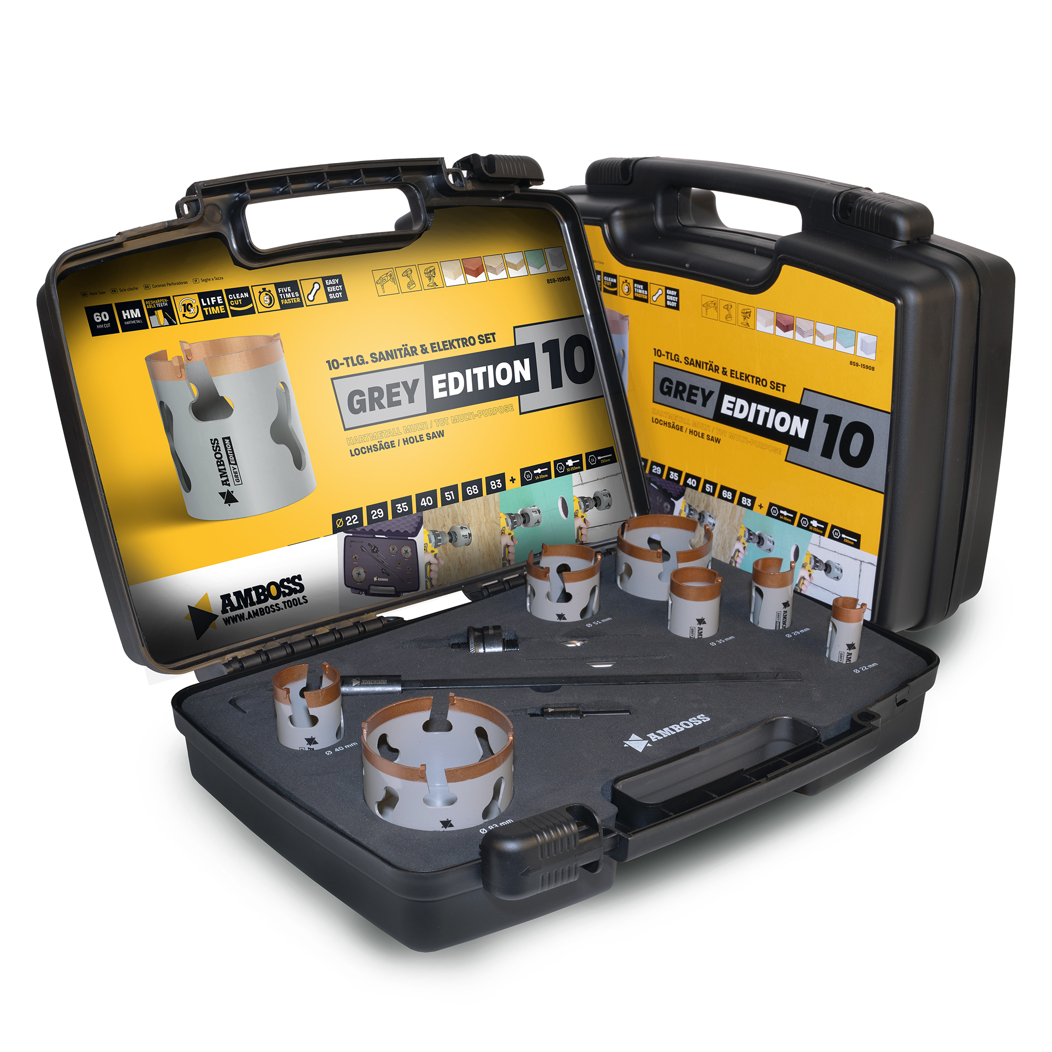 Amboss HM Lochsägen Set Universal HM Power Set 9 - TCT Power Set-9tlg. Ø 22 bis 83 mm