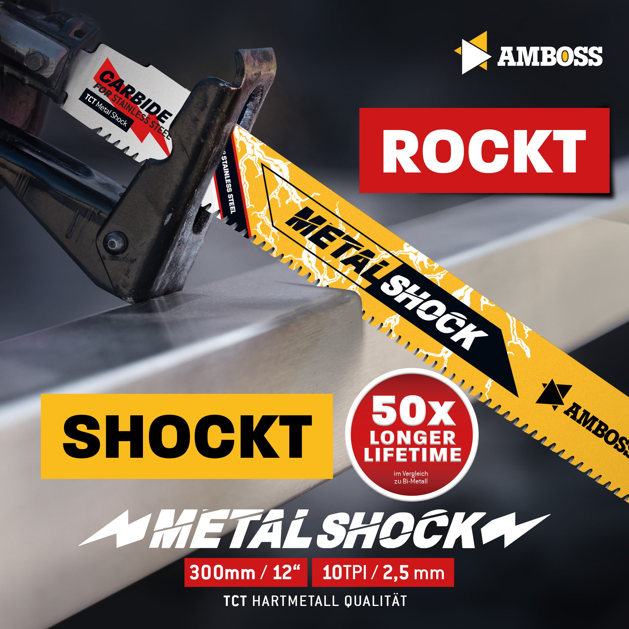 1x Amboss Metal Shock Säbelsägeblatt Länge 300 mm
