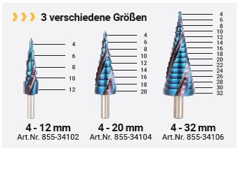 AMBOSS Stufenbohrer HSS-E Co 5% D:4-6-8-10-12mm TiAlSiN nano blue coating