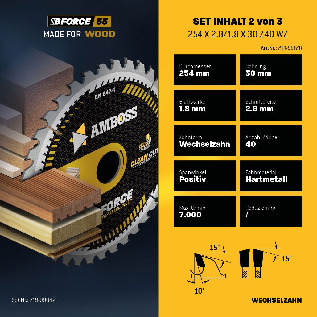 Ø254 Hand- Kreissägeblatt Set passend für Bosch GTS 10, PTS 10, PTS 100 T, Festool TKS80, Scheppach HS105, Metabo TK250, TS254