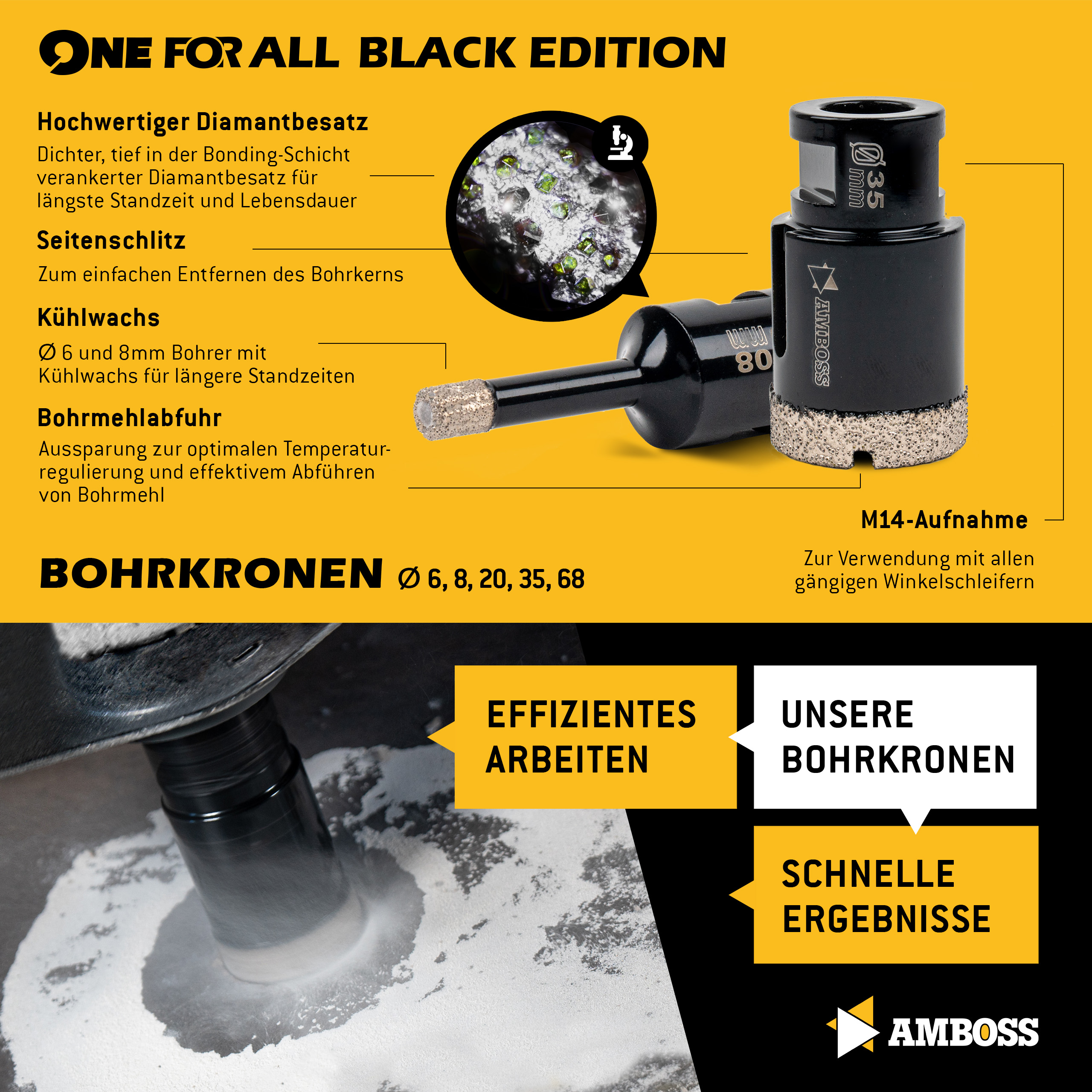 Amboss One For All Set 9 - Diamant-Lochsägen, Diamant-Trennscheiben und Diamant-Schleiftopf Ø 6-125 mm