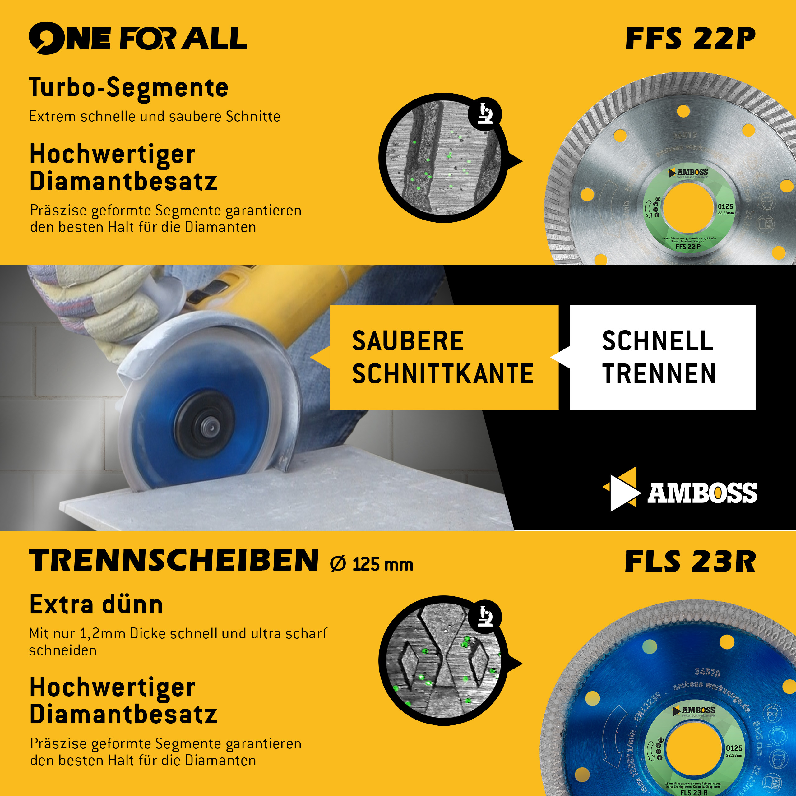 Amboss One For All Set 9 - Diamant-Lochsägen, Diamant-Trennscheiben und Diamant-Schleiftopf Ø 6-125 mm