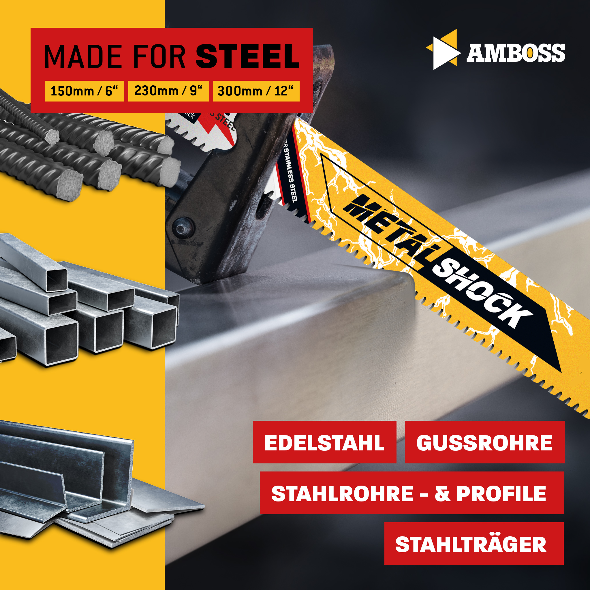 1x Amboss Metal Shock Säbelsägeblatt Länge 300 mm