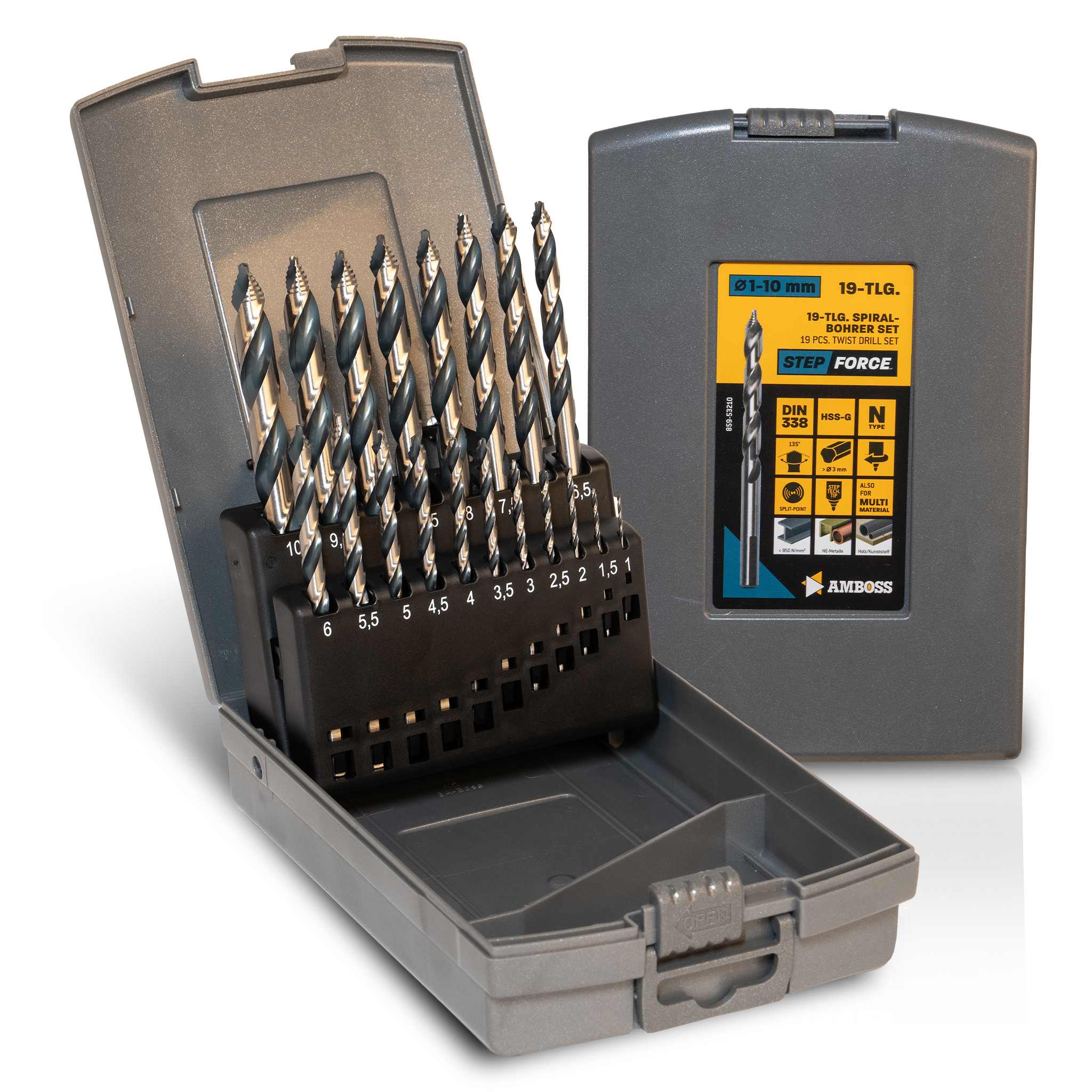 19-tlg. Step Force Set Spiralbohrer HSS-G DIN 338 (Ø 1-10 mm)