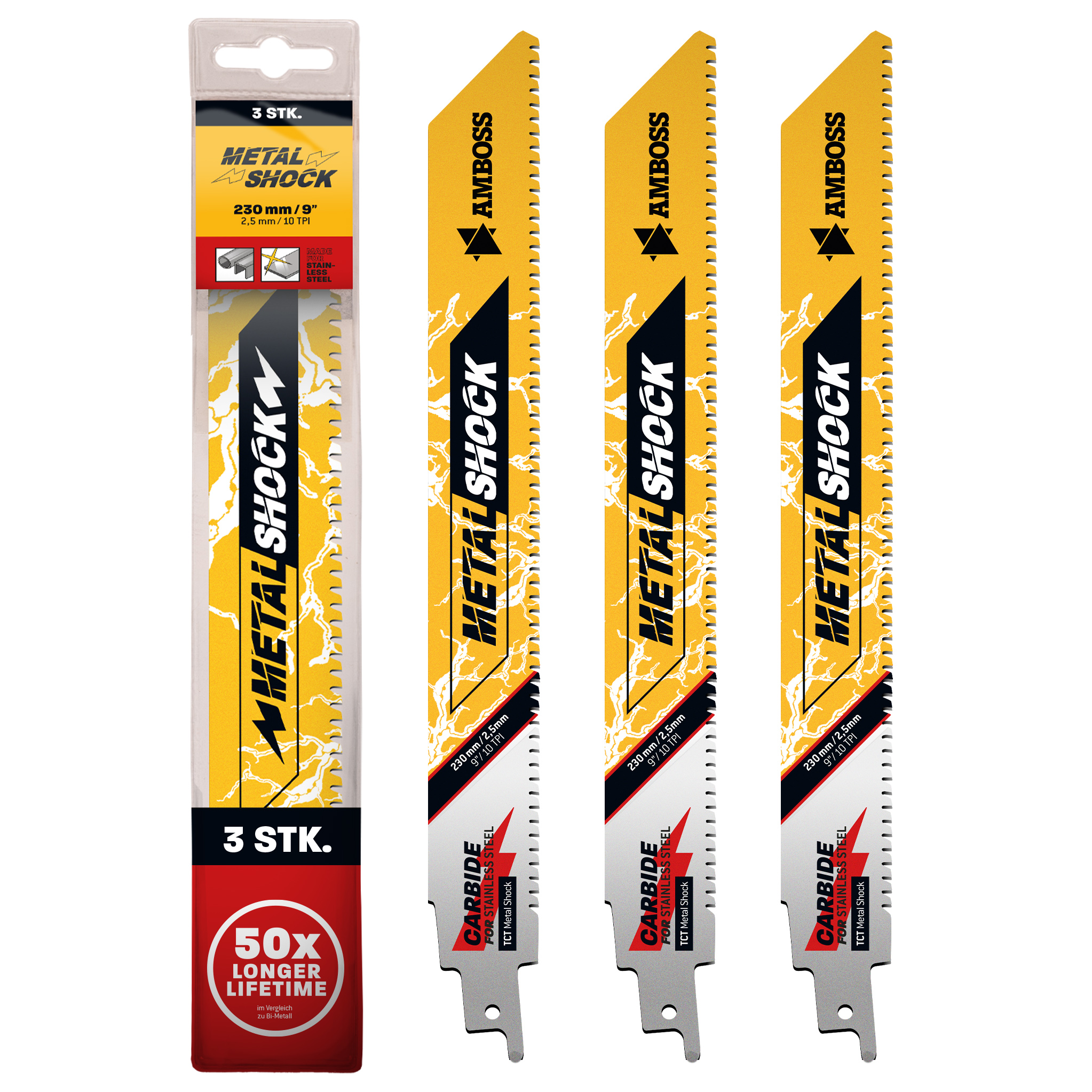 3x Amboss Metal Shock Säbelsägeblatt Länge 230 mm