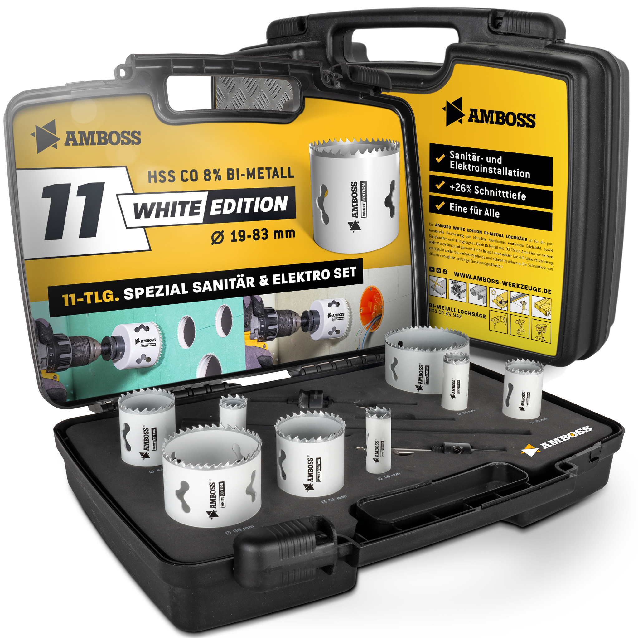 Amboss M42 BiMetall Lochsägen Set White Edition 11 - 10tlg. Ø19 bis 83 mm