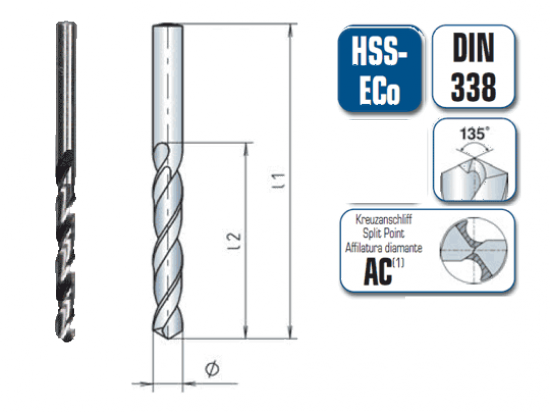 10 x HSS E Spiralbohrer DIN 338 - Ø:5.5 mm