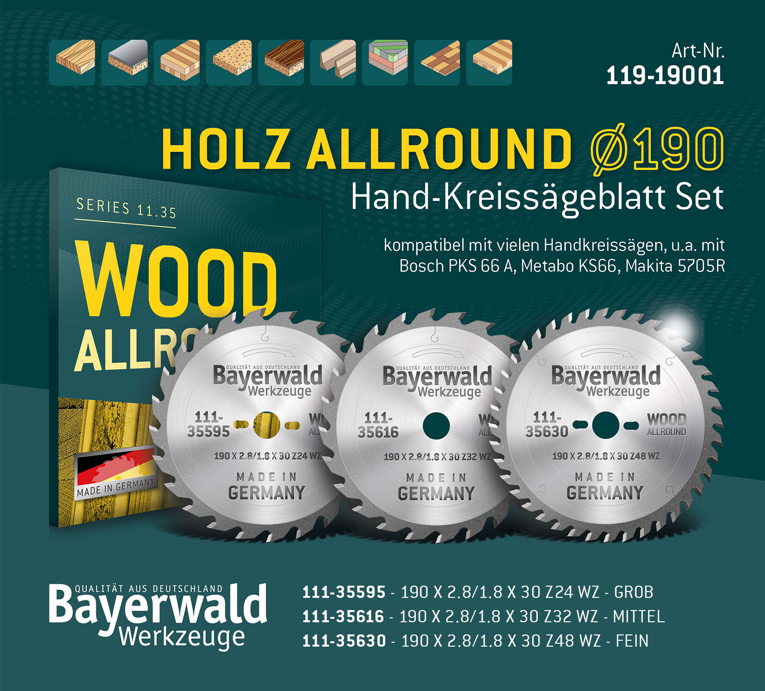 HOLZ ALLROUND Ø190 Hand-Kreissägeblatt Set