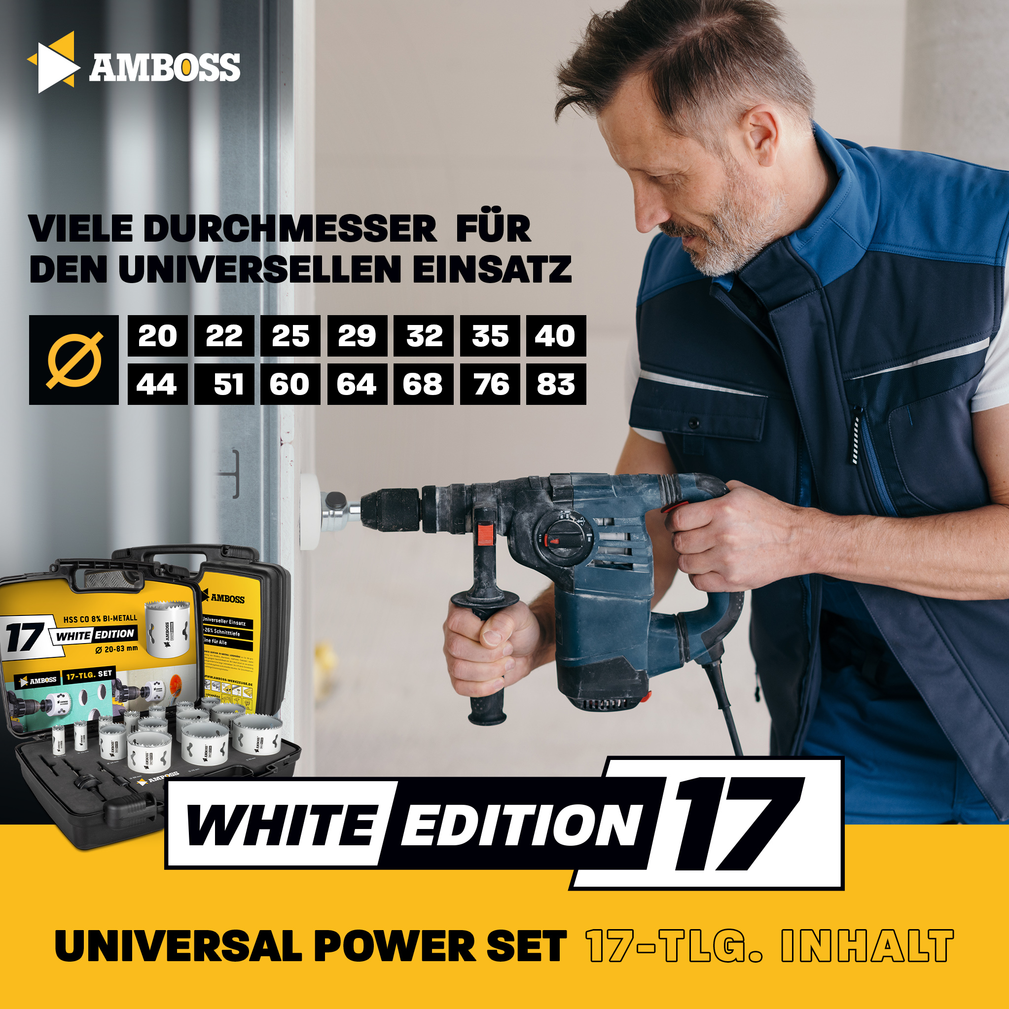 Amboss BiMetall Lochsägen Set White Edition 17 - M42 Power Set 17tlg. Ø20 bis 83 mm