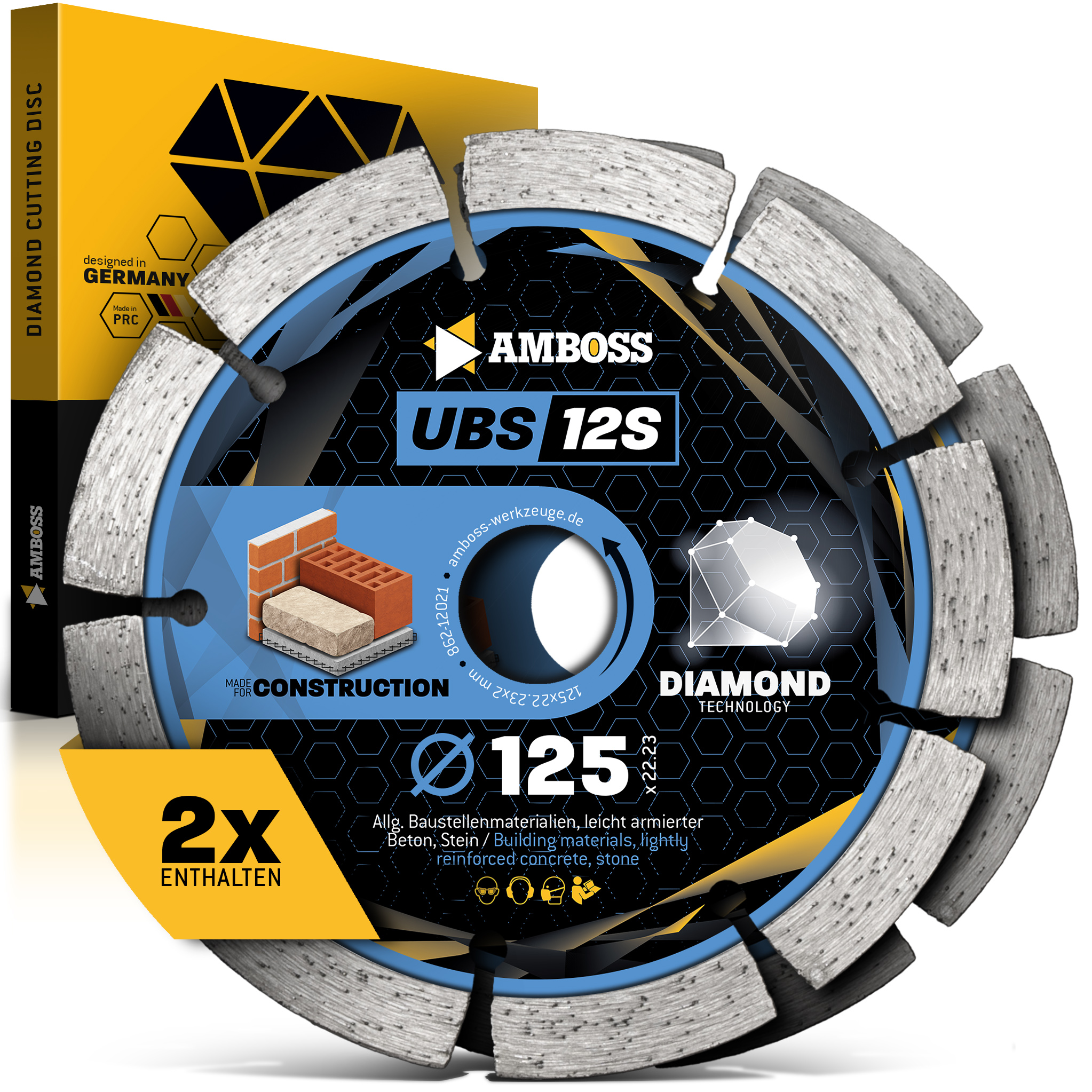 Amboss UBS 12S Diamant Trennscheiben Set für Mauerschlitzfräse (2 Stück) - 125 x 2 x 22.2