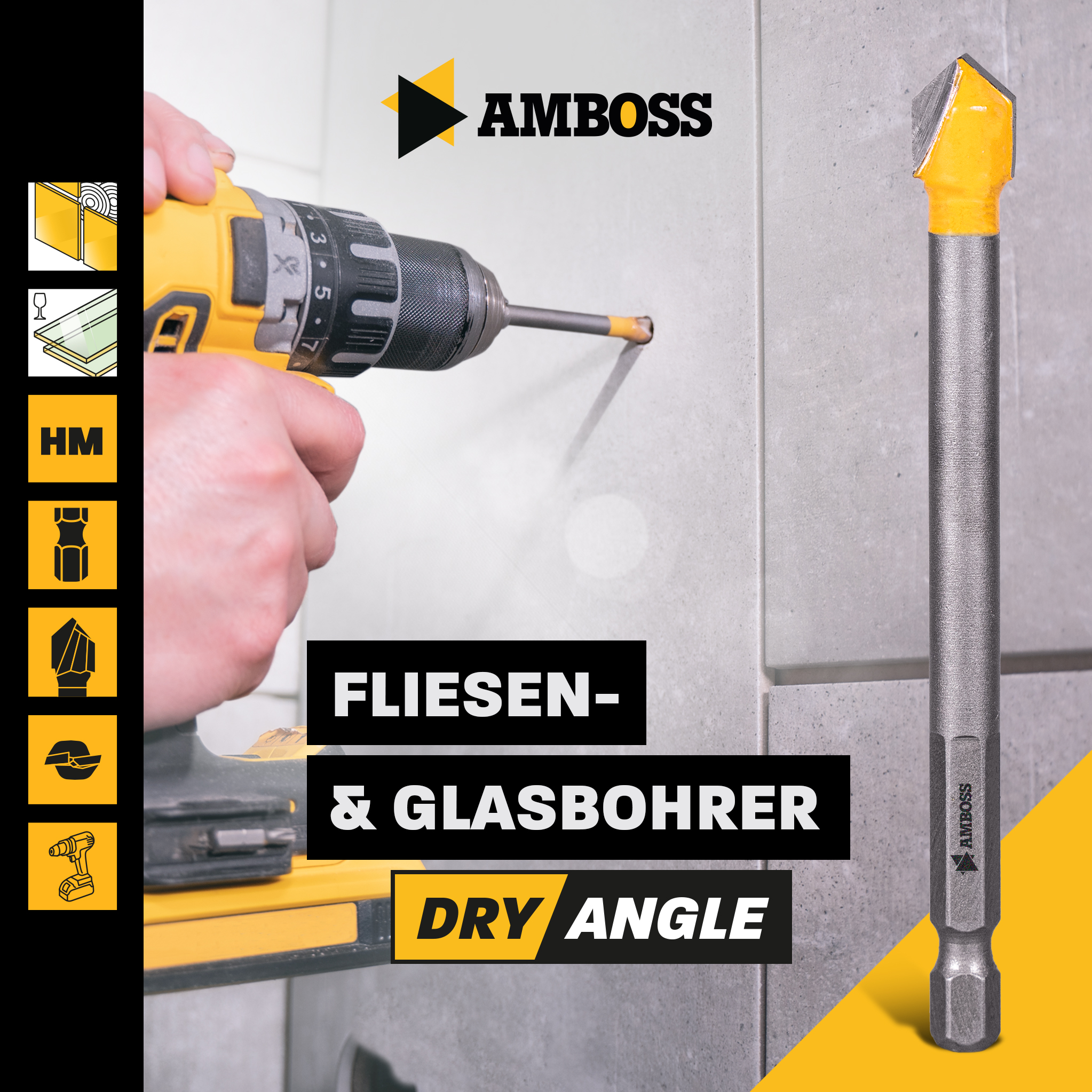 Amboss Fliesen und Glas Bohrer HM Dry Angle Set - 6 / 8 / 10 mm