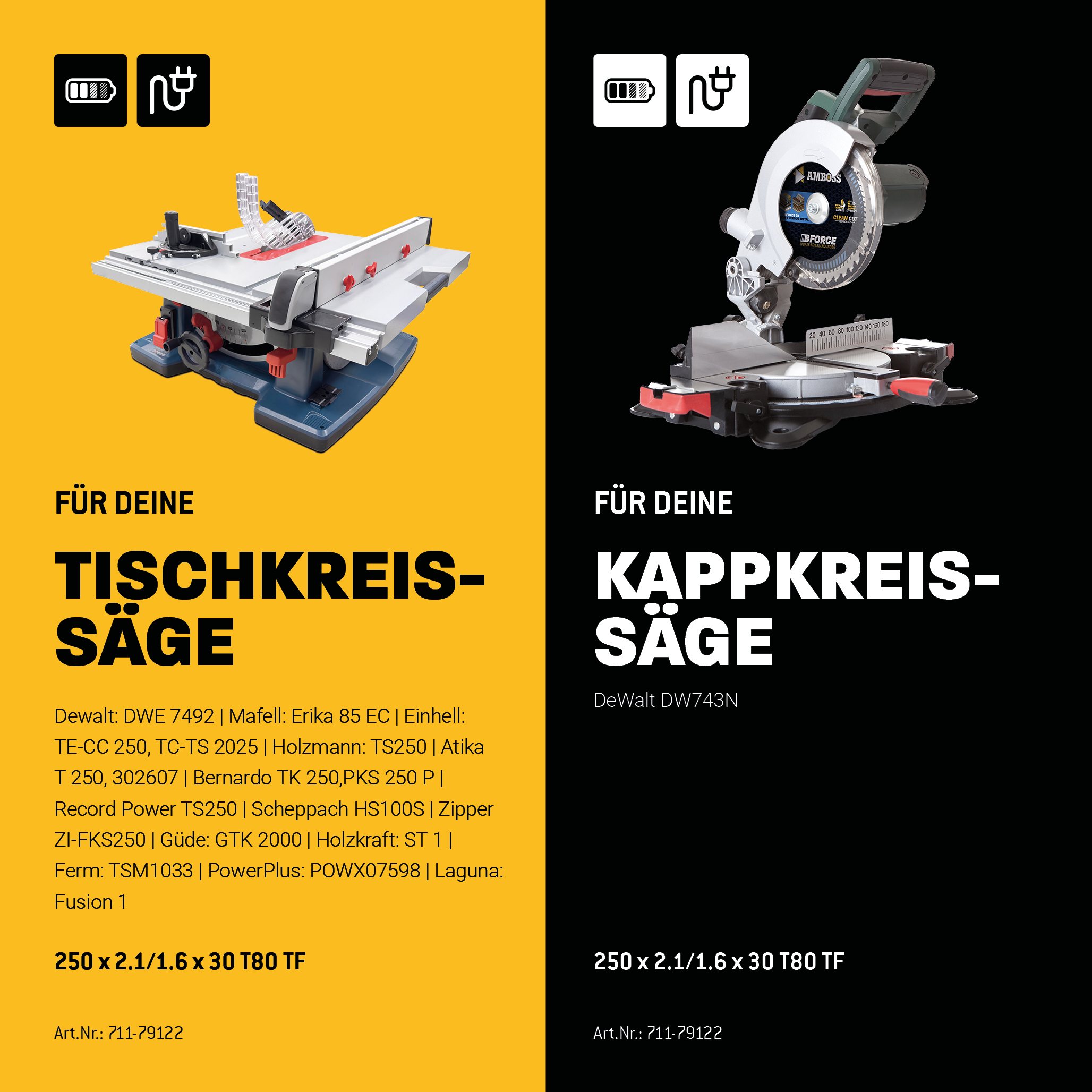 HM Kreissägeblatt - 250 x 2.1/1.6 x 30  Z80 TF