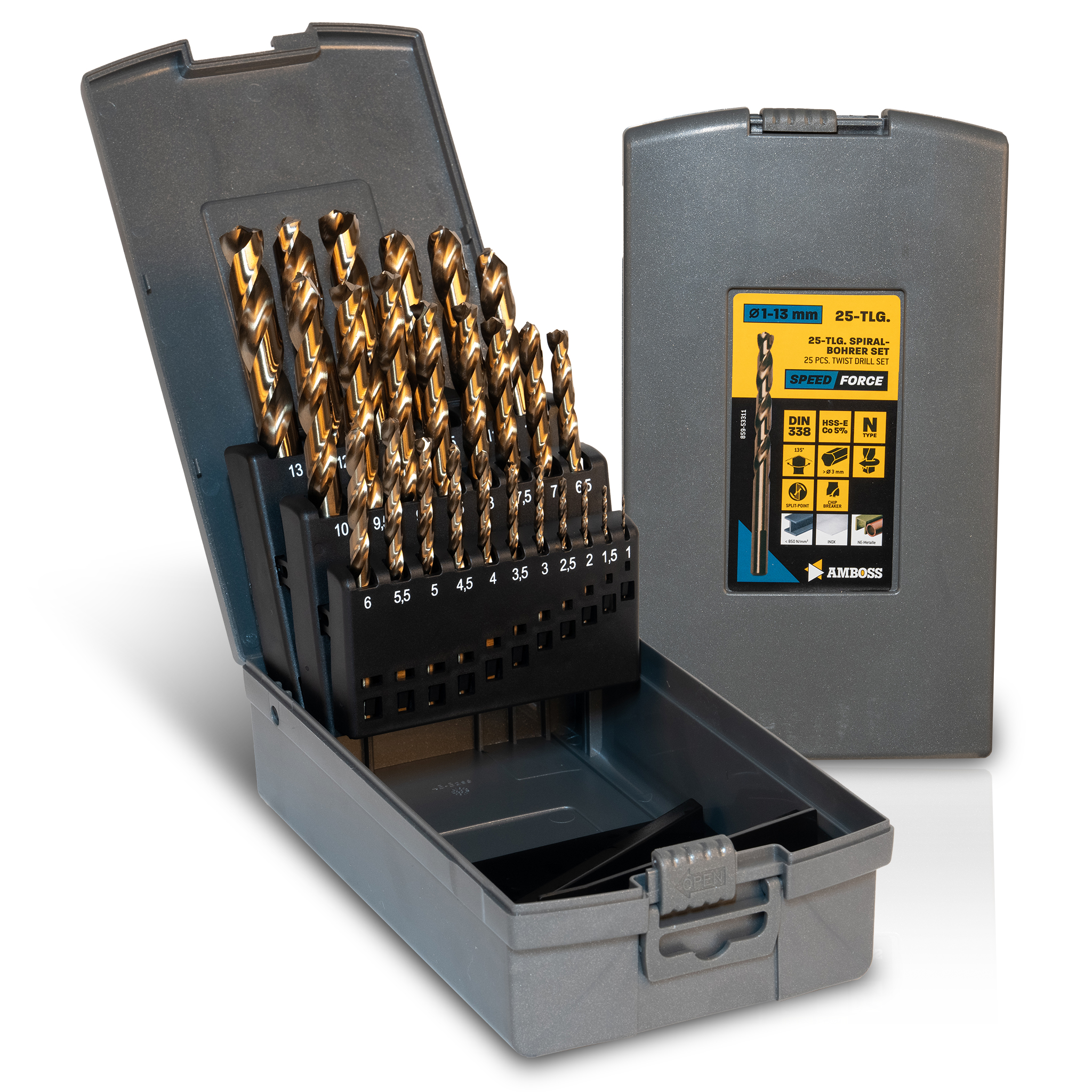 25-tlg. Speed Force Set Spiralbohrer HSS-E Co5 % DIN 338 (Ø 1-13 mm)