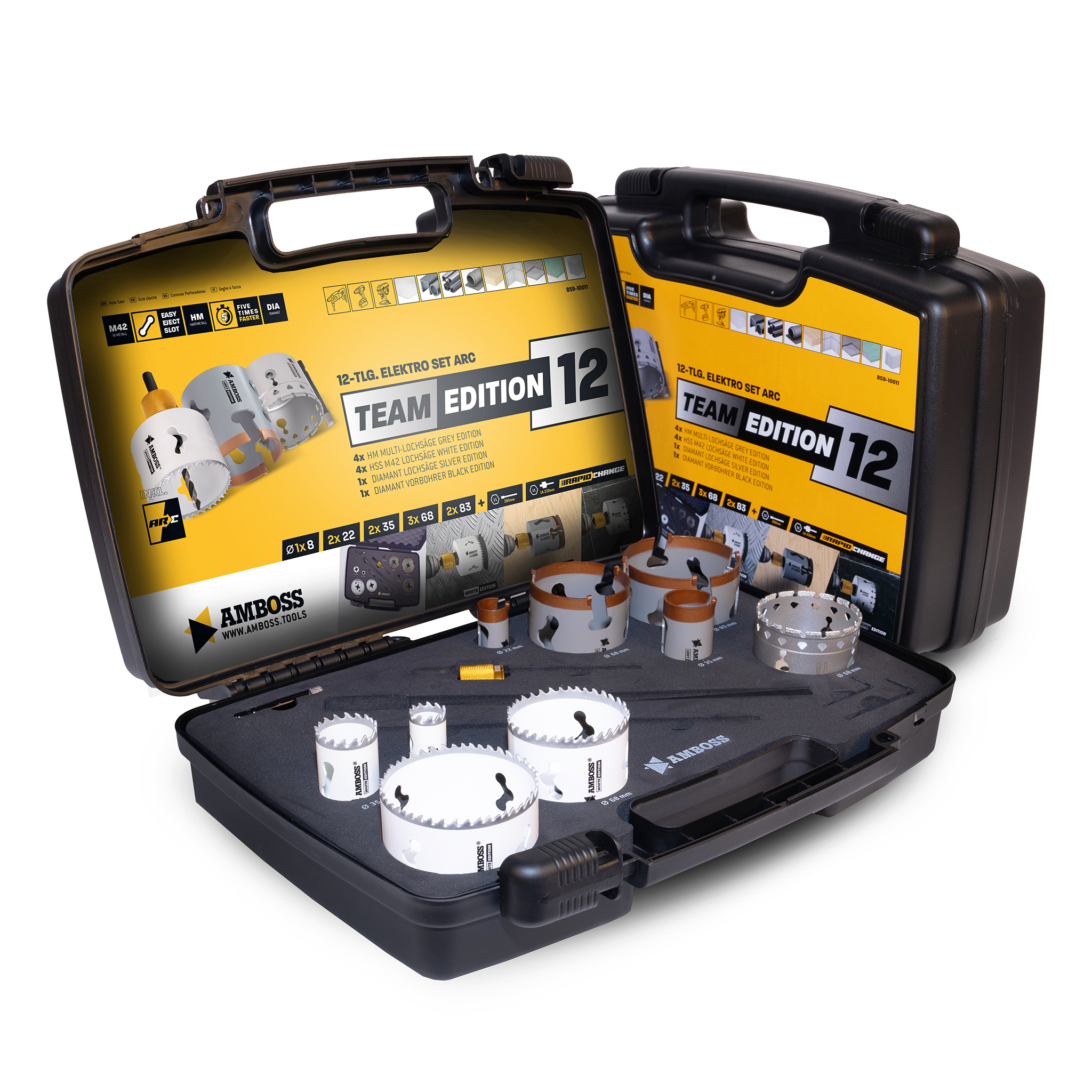 AMBOSS Team Edition Rapid Change Lochsägen Set HM&M42 22-83mm + Schnellwechselaufnahme + Verlängerung