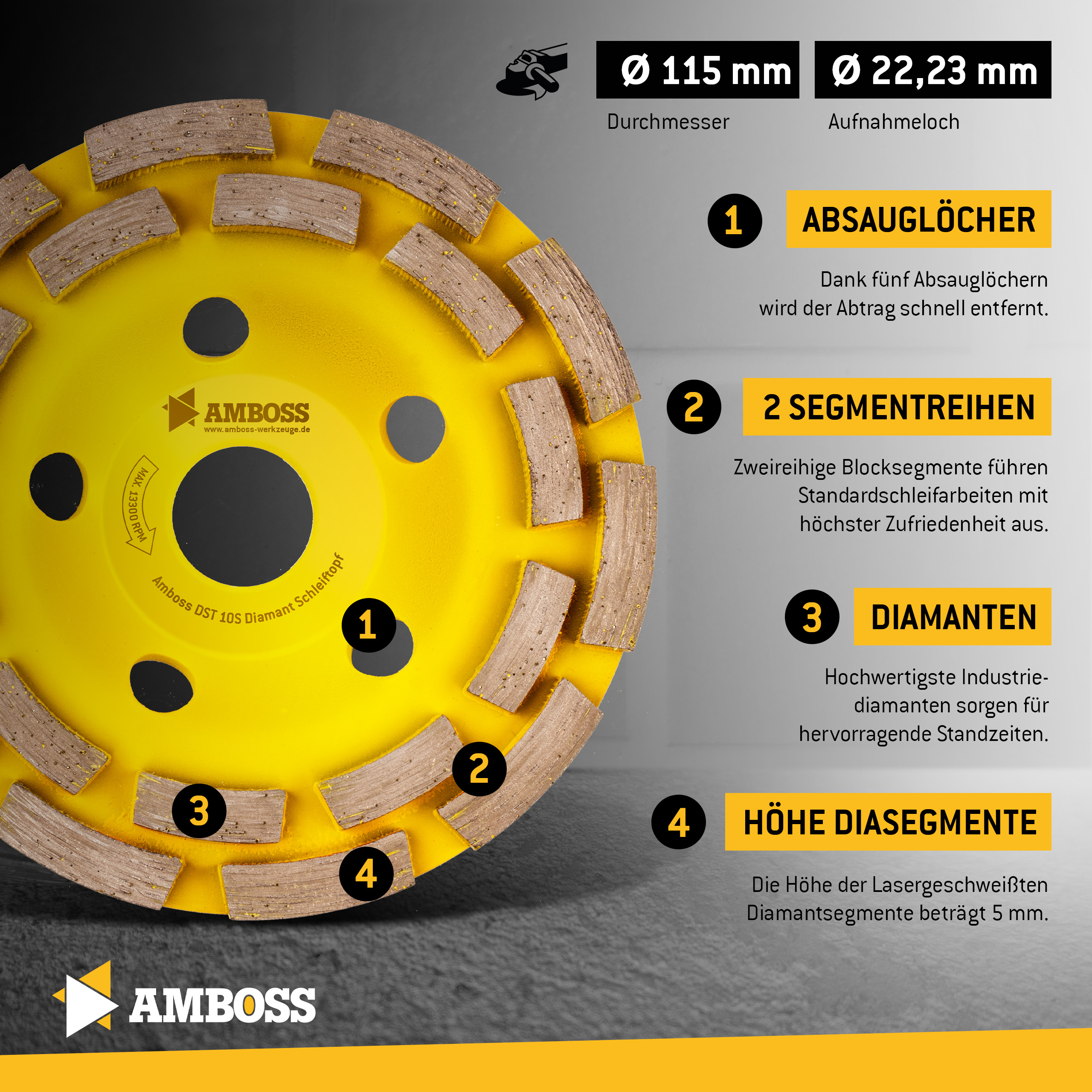 Amboss DST 10S Diamant Schleiftopf 115 x  22.2mm