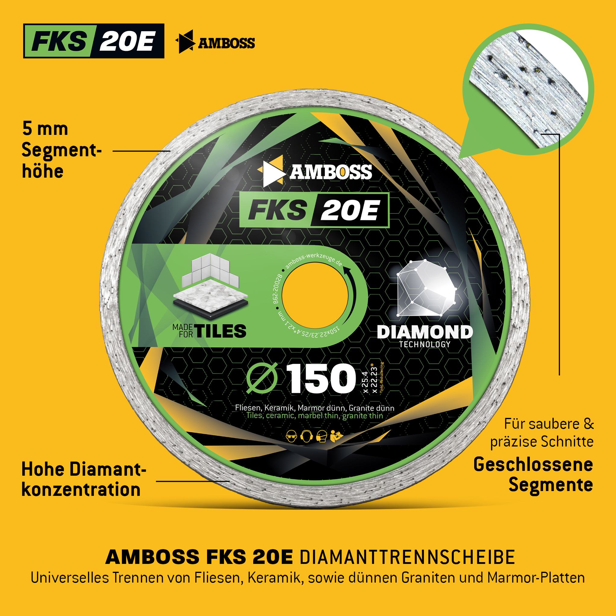 Amboss FKS 20E Diamant Trennscheibe 150mm x 2.1 x 25.4