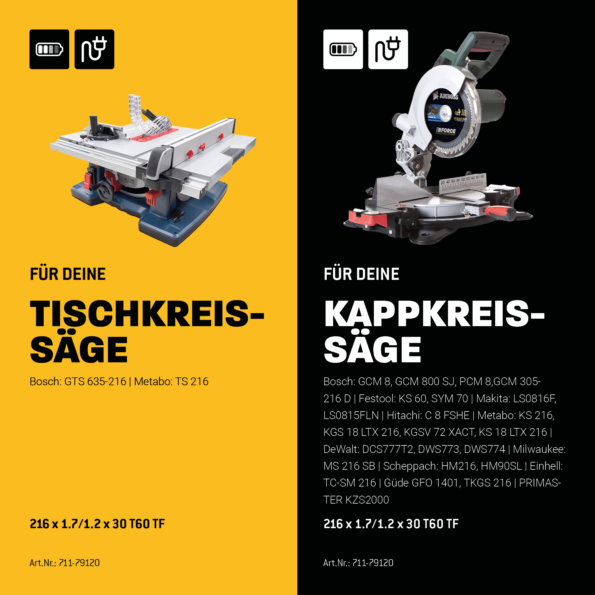 HM Kreissägeblatt - 216 x 1.7/1.2 x 30  Z60 TF